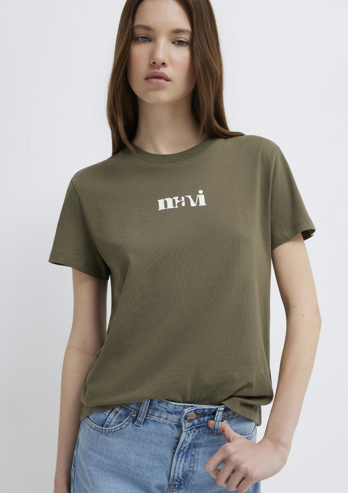 Mavi Logo Baskılı Yeşil Tişört