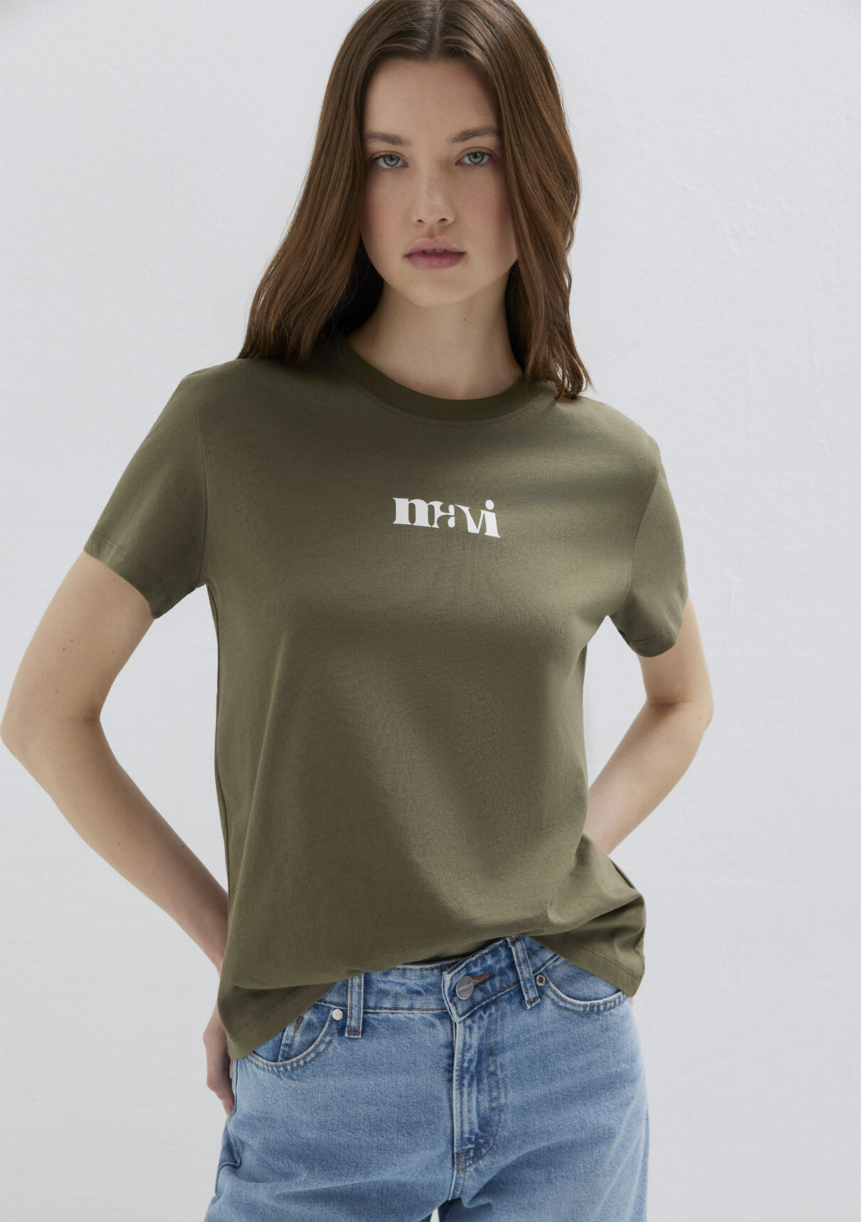 Mavi Logo Baskılı Yeşil Tişört görsel 3