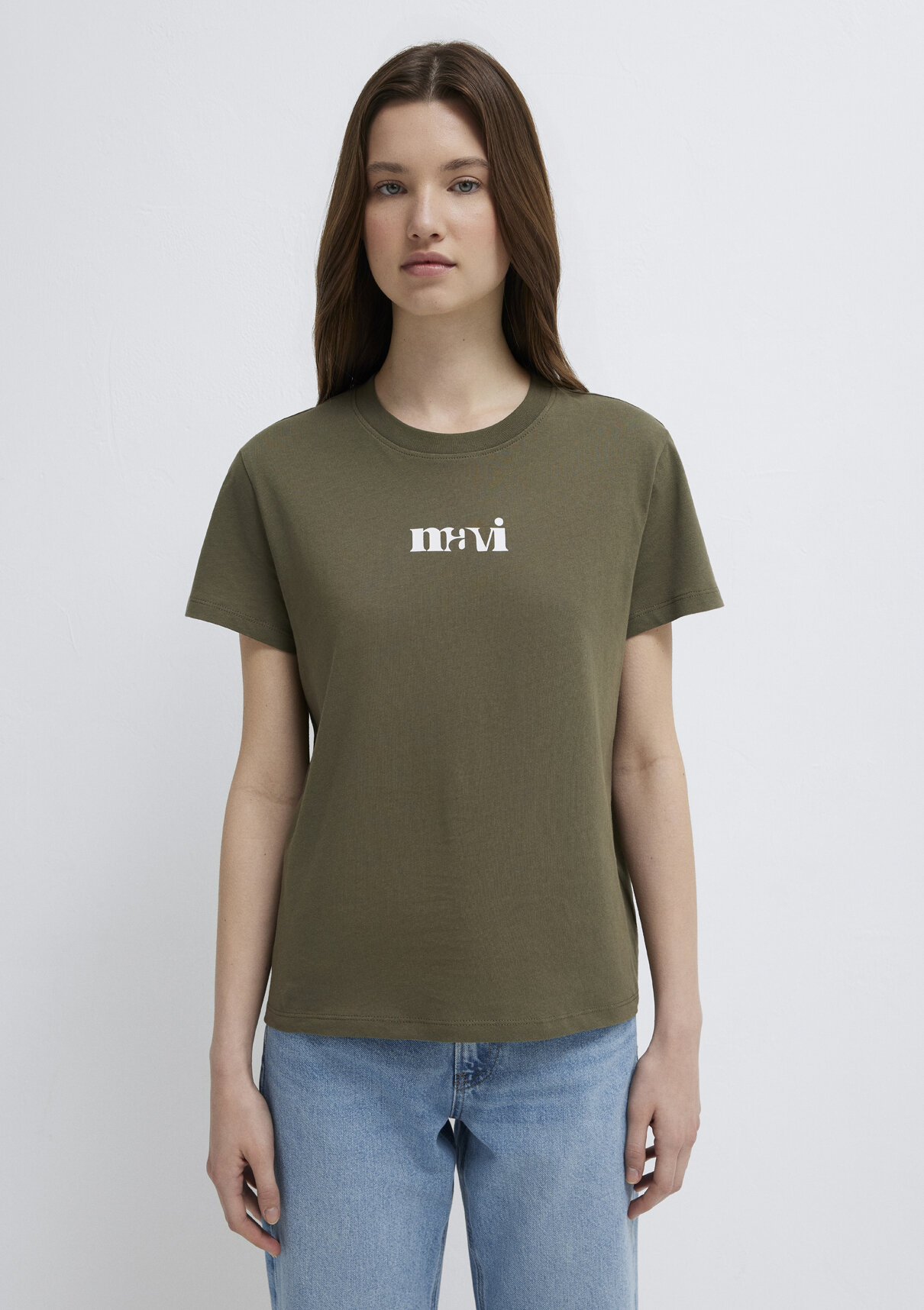 Mavi Logo Baskılı Yeşil Tişört görsel 4