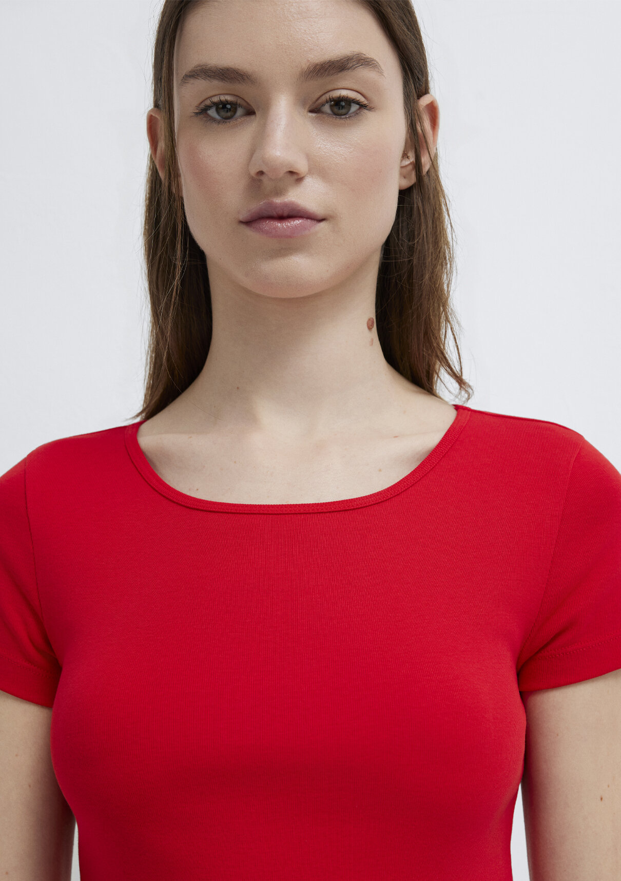 Mavi Kırmızı Basic Crop Tişört görsel 6