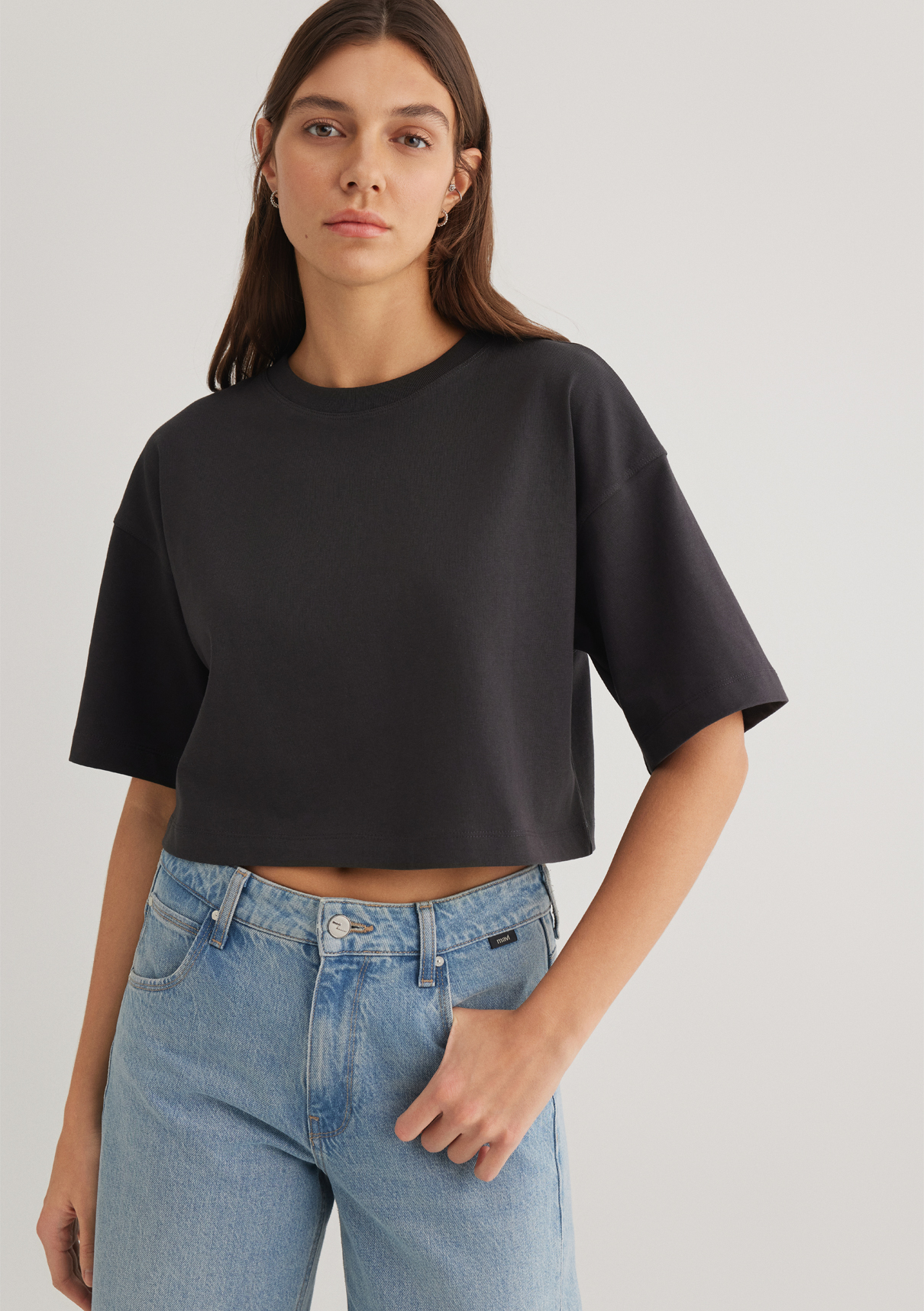 Mavi Antrasit Crop Basic Tişört