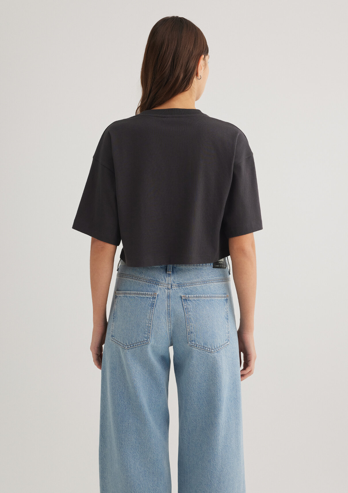 Mavi Antrasit Crop Basic Tişört görsel 4