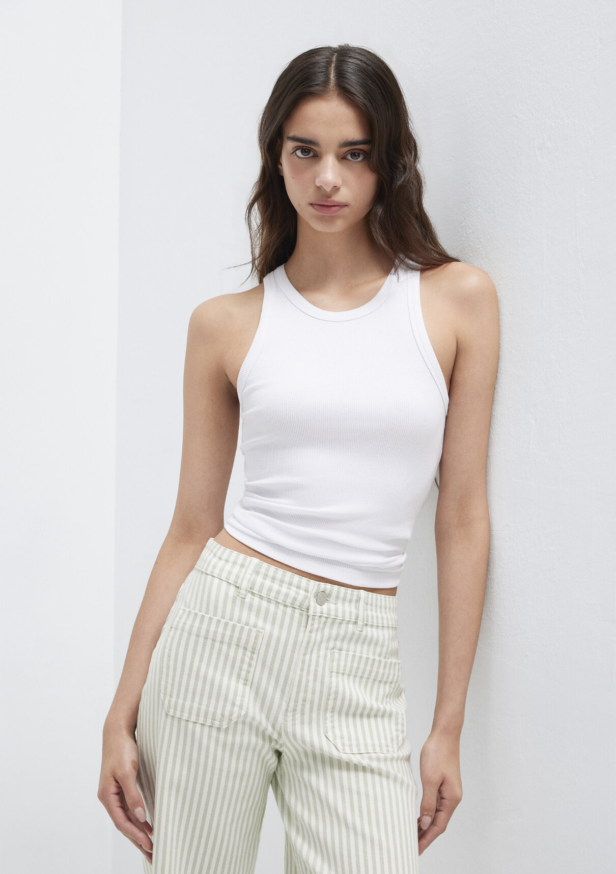 Mavi Halter Yaka Beyaz Basic Atlet görsel 2