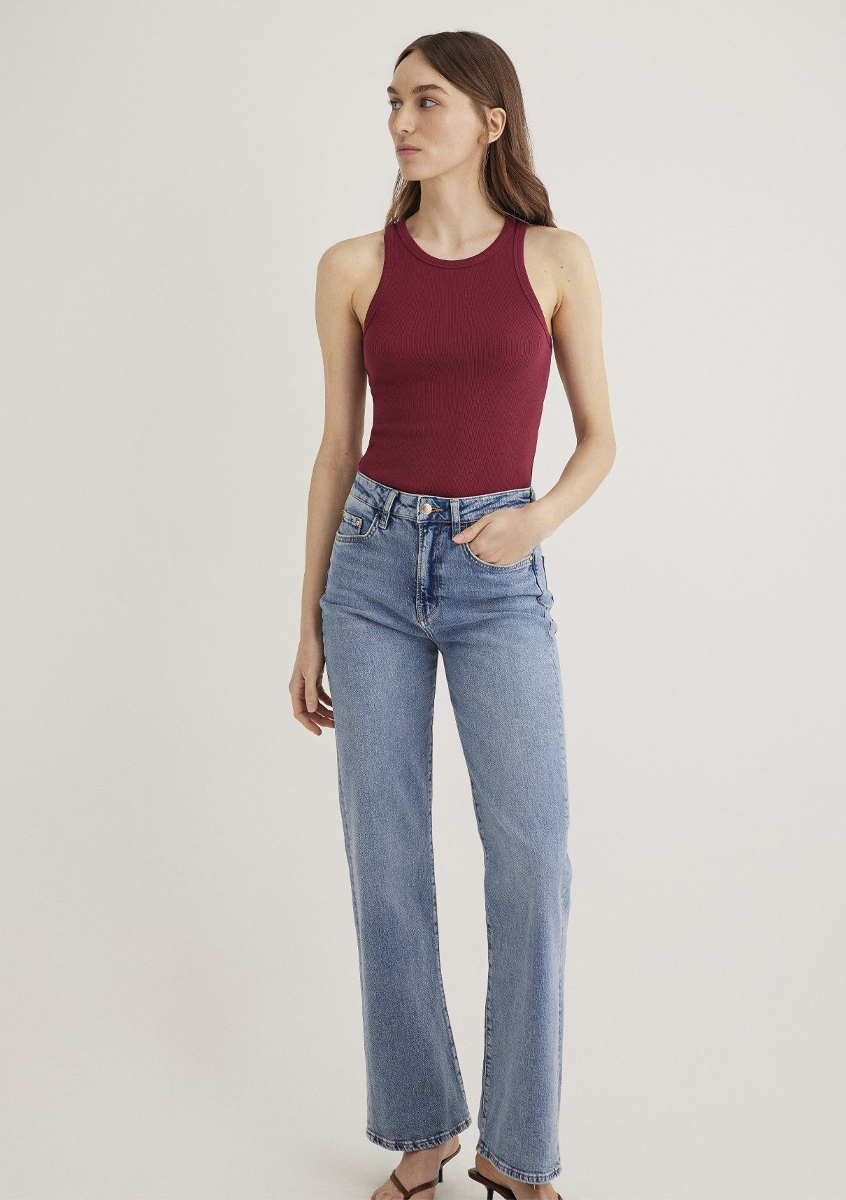 Mavi Halter Yaka Bordo Basic Atlet