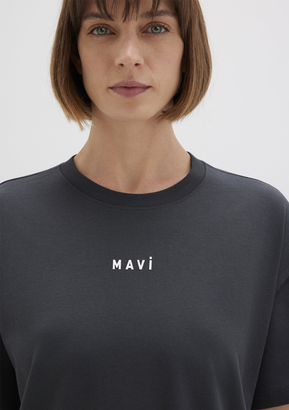 Mavi Logo Baskılı Antrasit Tişört görsel 5