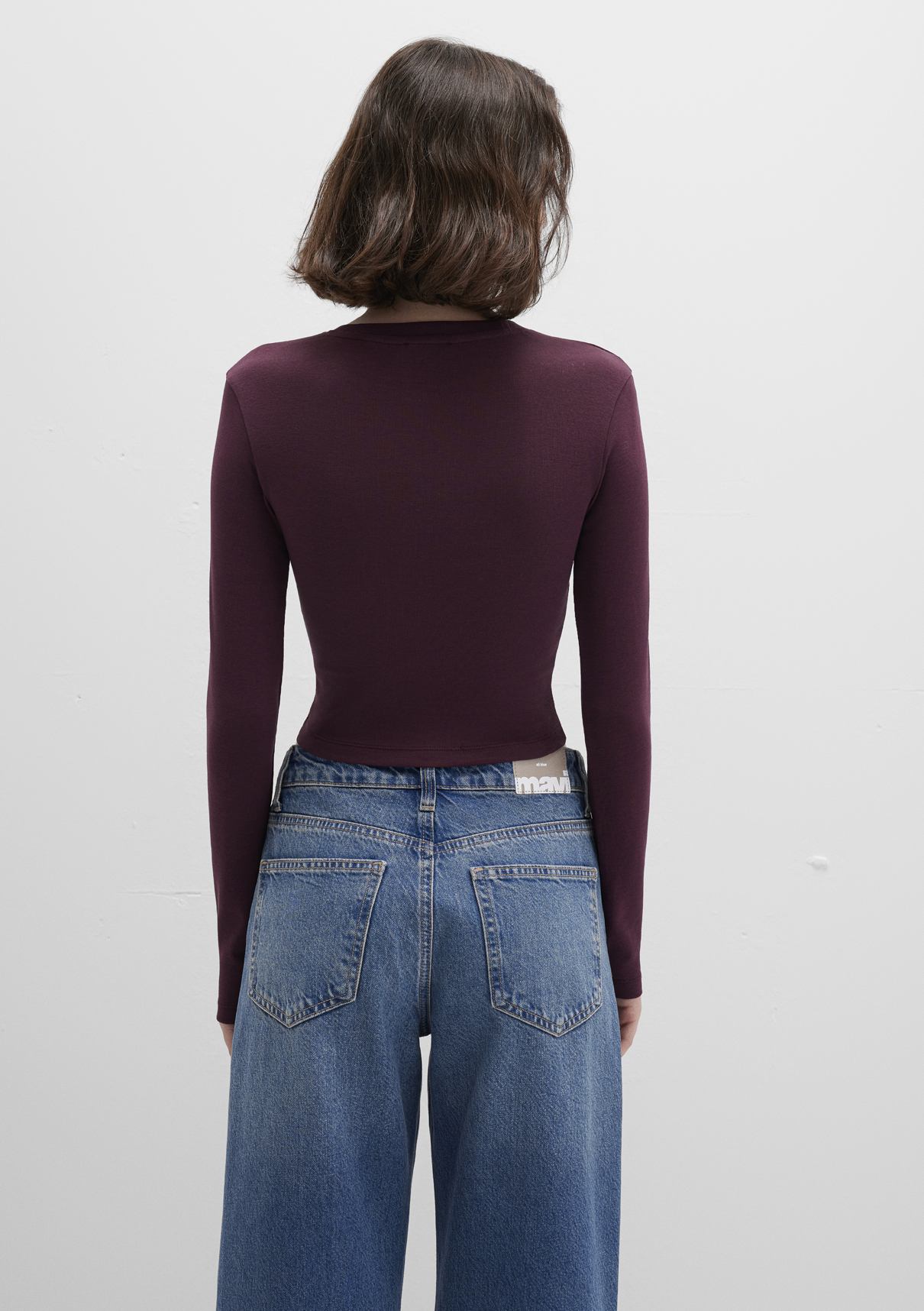 Mavi Uzun Kollu Mor Crop Basic Tişört görsel 5