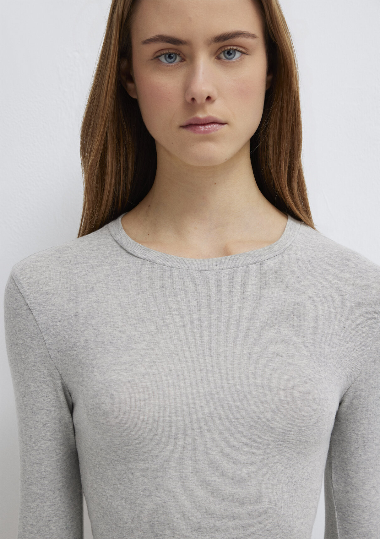 Mavi Uzun Kollu Gri Crop Basic Tişört görsel 7