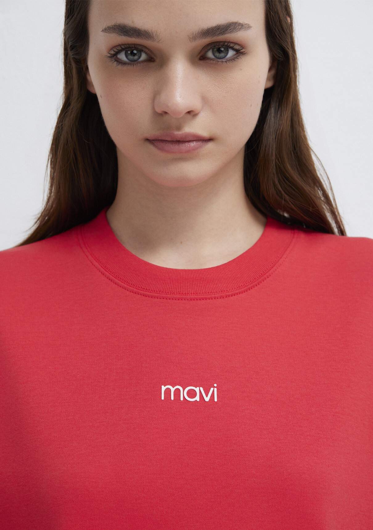 Mavi Logo Baskılı İnterlok Kırmızı Tişört görsel 6