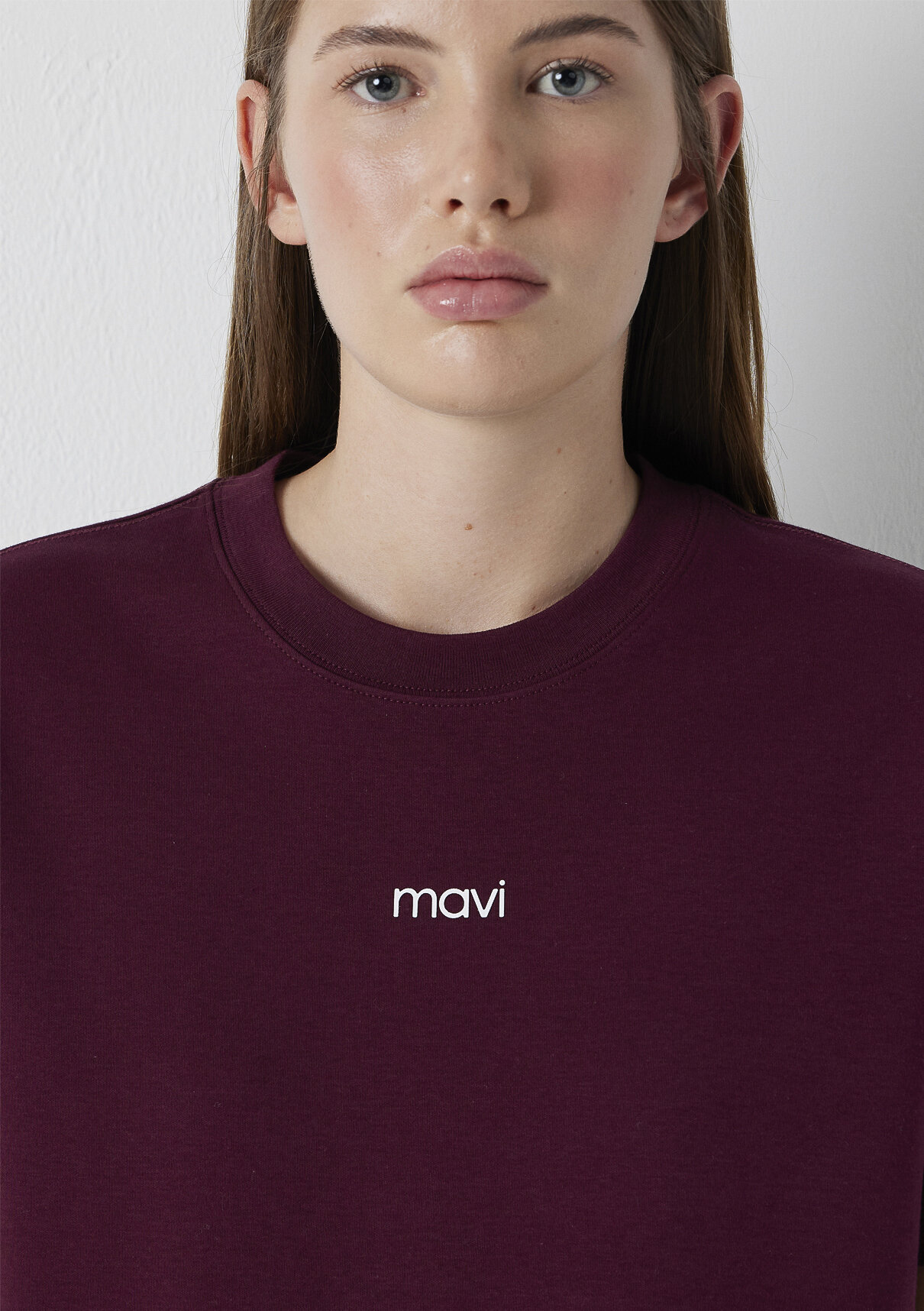 Mavi Logo Baskılı İnterlok Bordo Tişört görsel 6