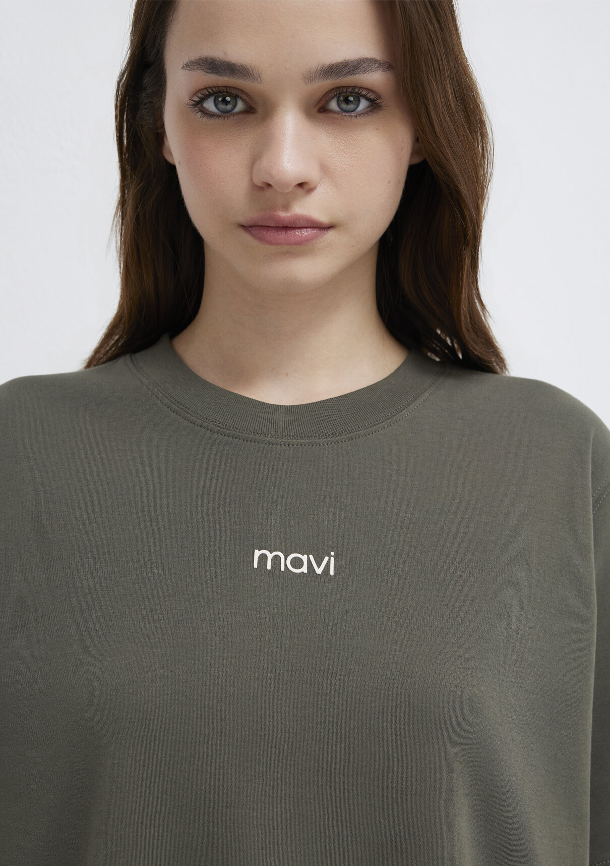 Mavi Logo Baskılı İnterlok Yeşil Tişört görsel 7