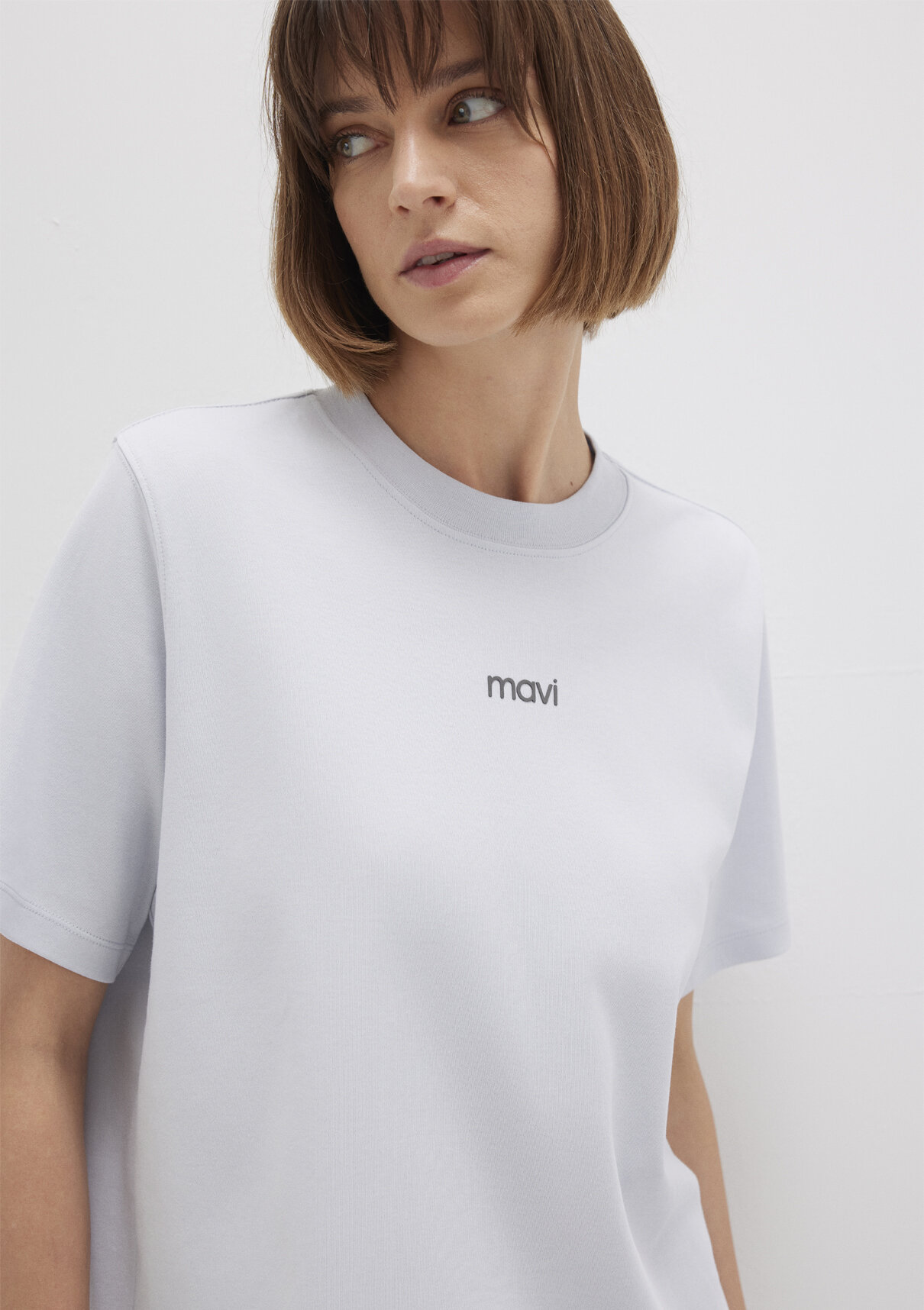 Mavi Logo Baskılı İnterlok Gri Tişört