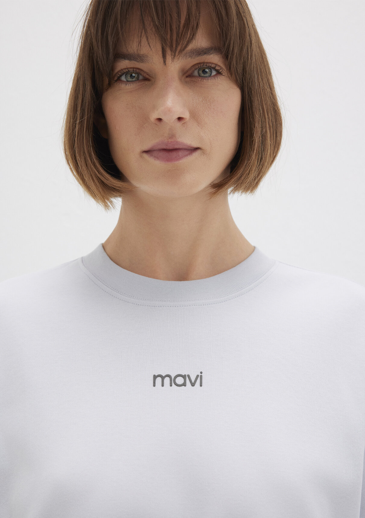 Mavi Logo Baskılı İnterlok Gri Tişört görsel 6