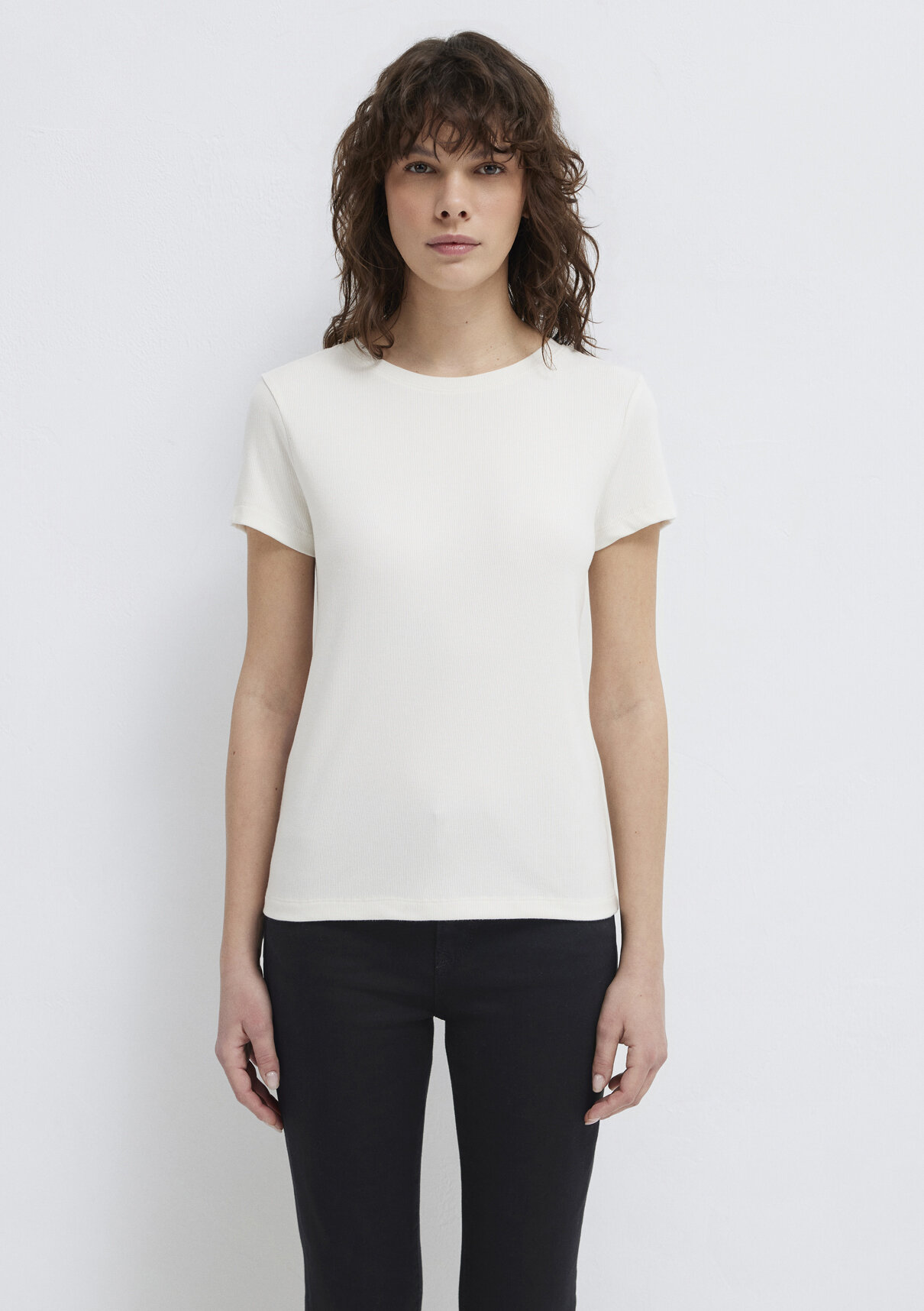 Mavi (TENCEL™) Modal Karışımlı Beyaz Basic Tişört görsel 4