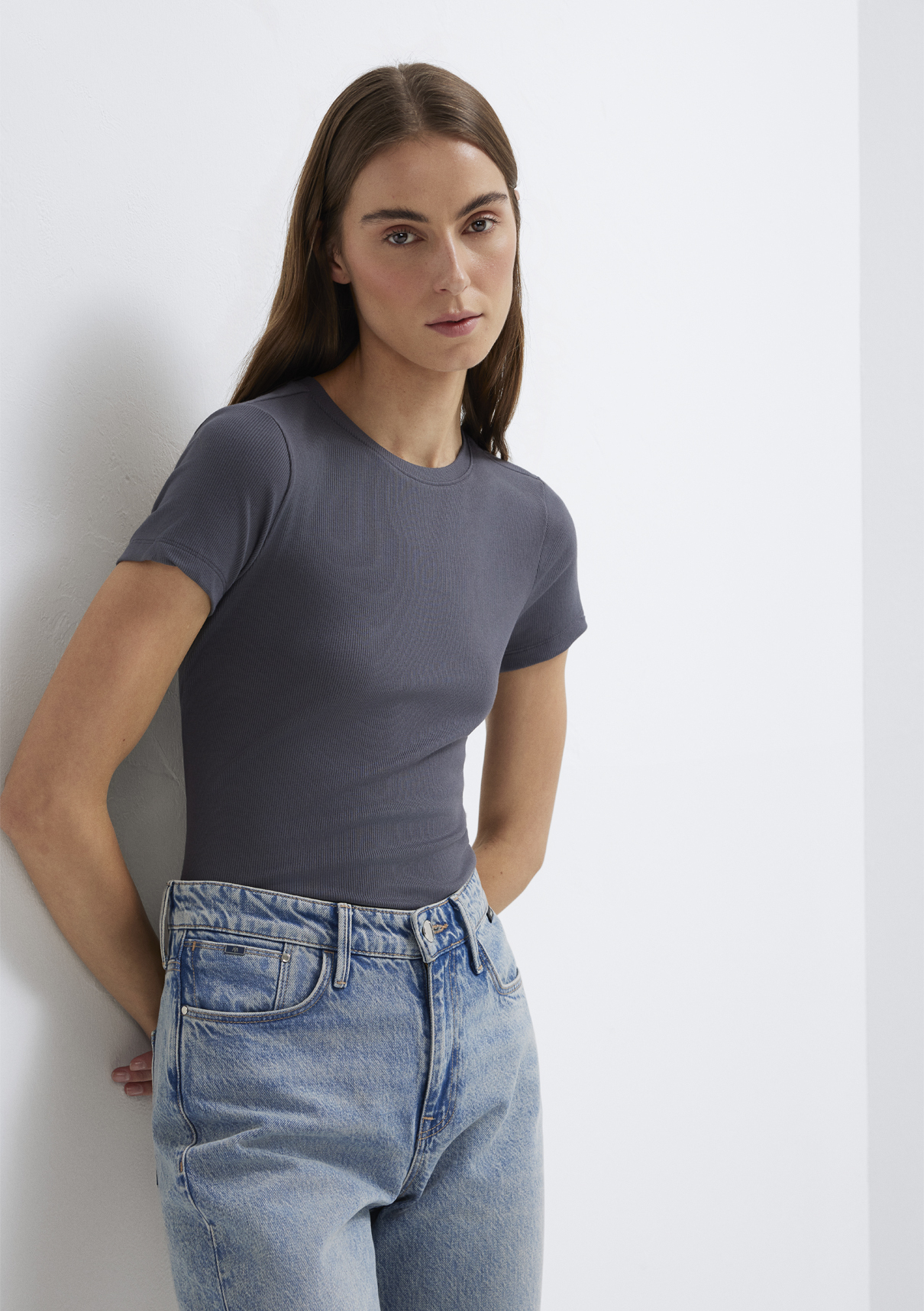 Mavi Antrasit (TENCEL™) Modal Karışımlı Basic Tişört