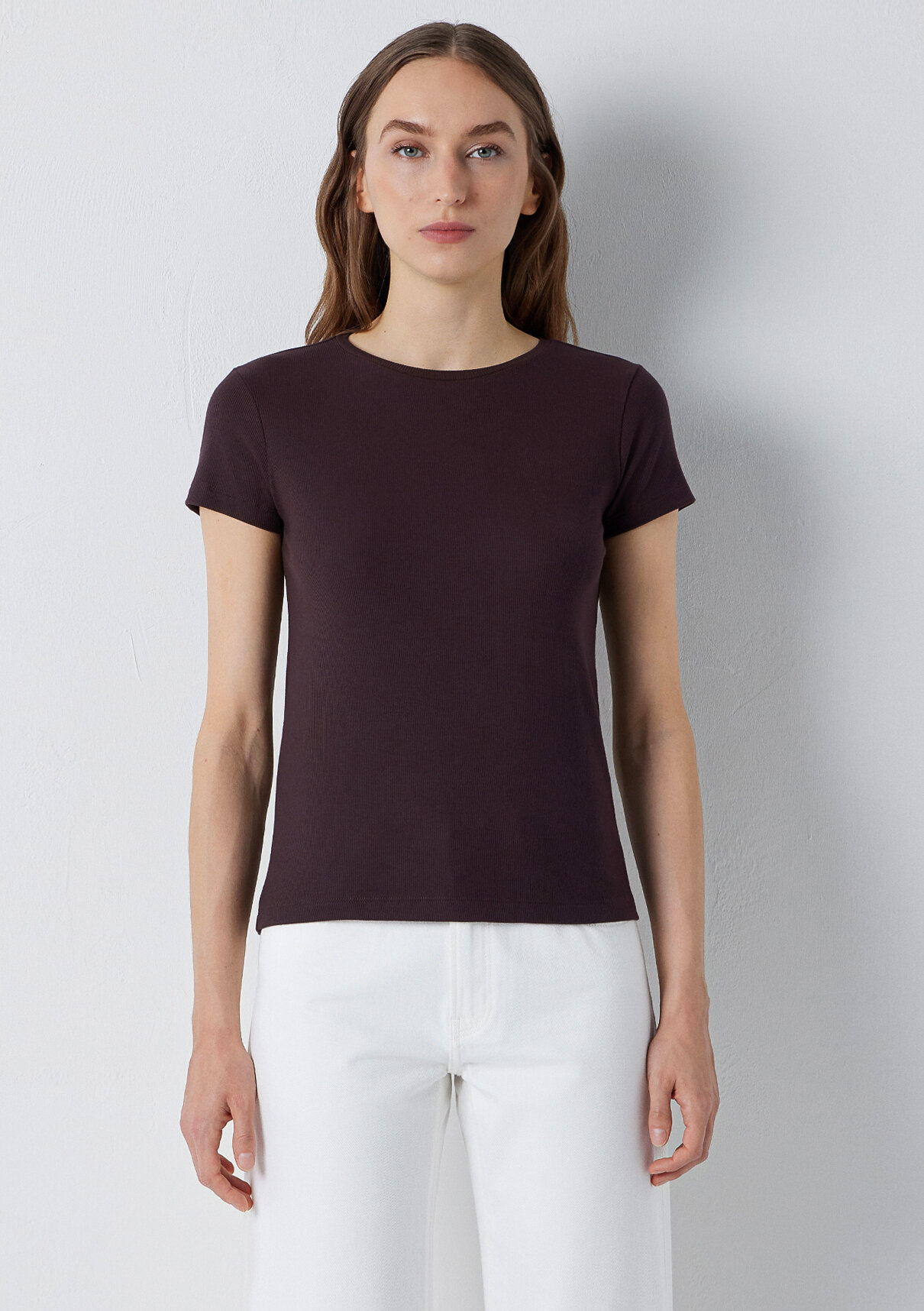 Mavi (TENCEL™) Modal Karışımlı Kahverengi Basic Tişört görsel 3