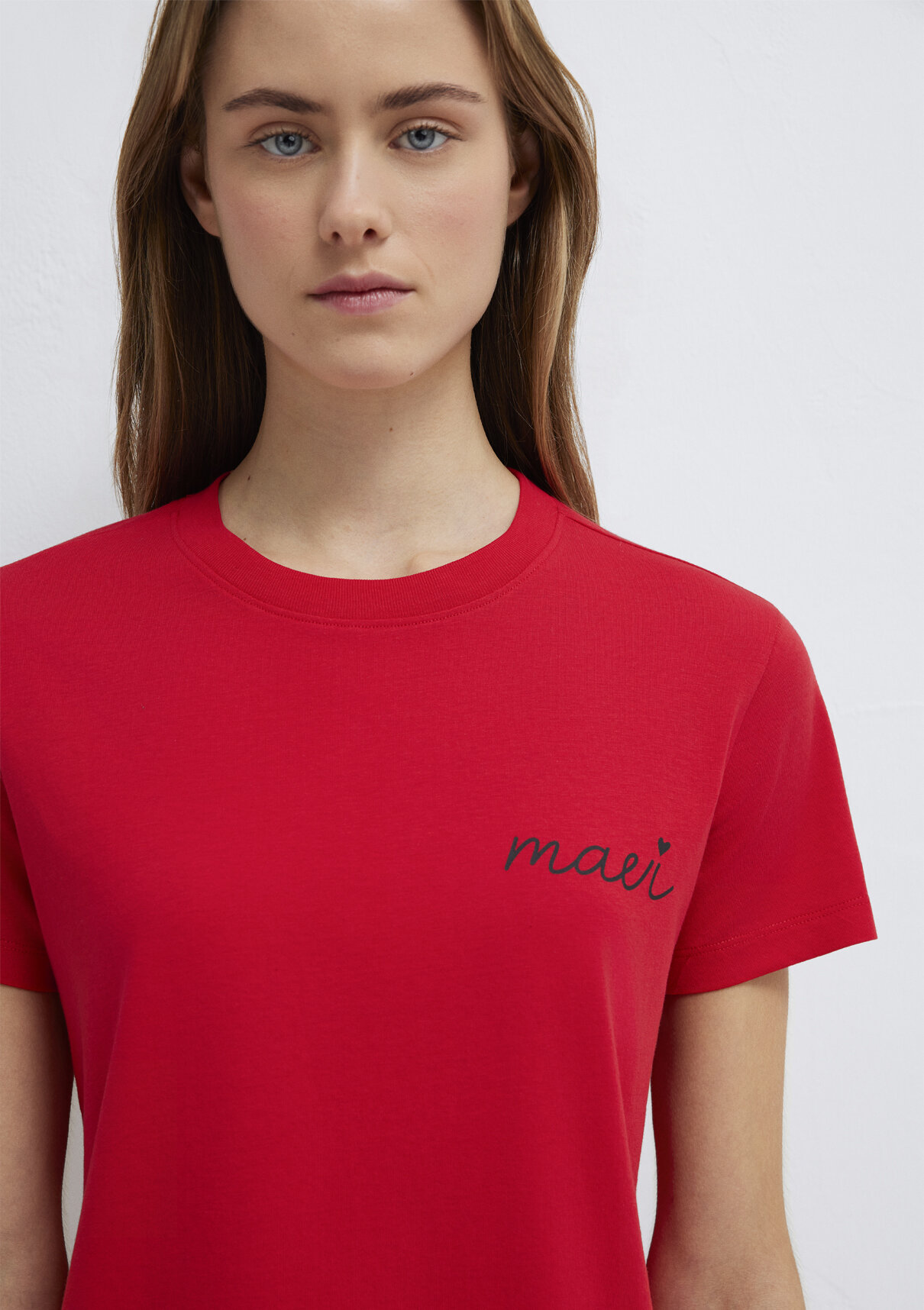 Mavi Logo Baskılı Kırmızı Tişört görsel 7