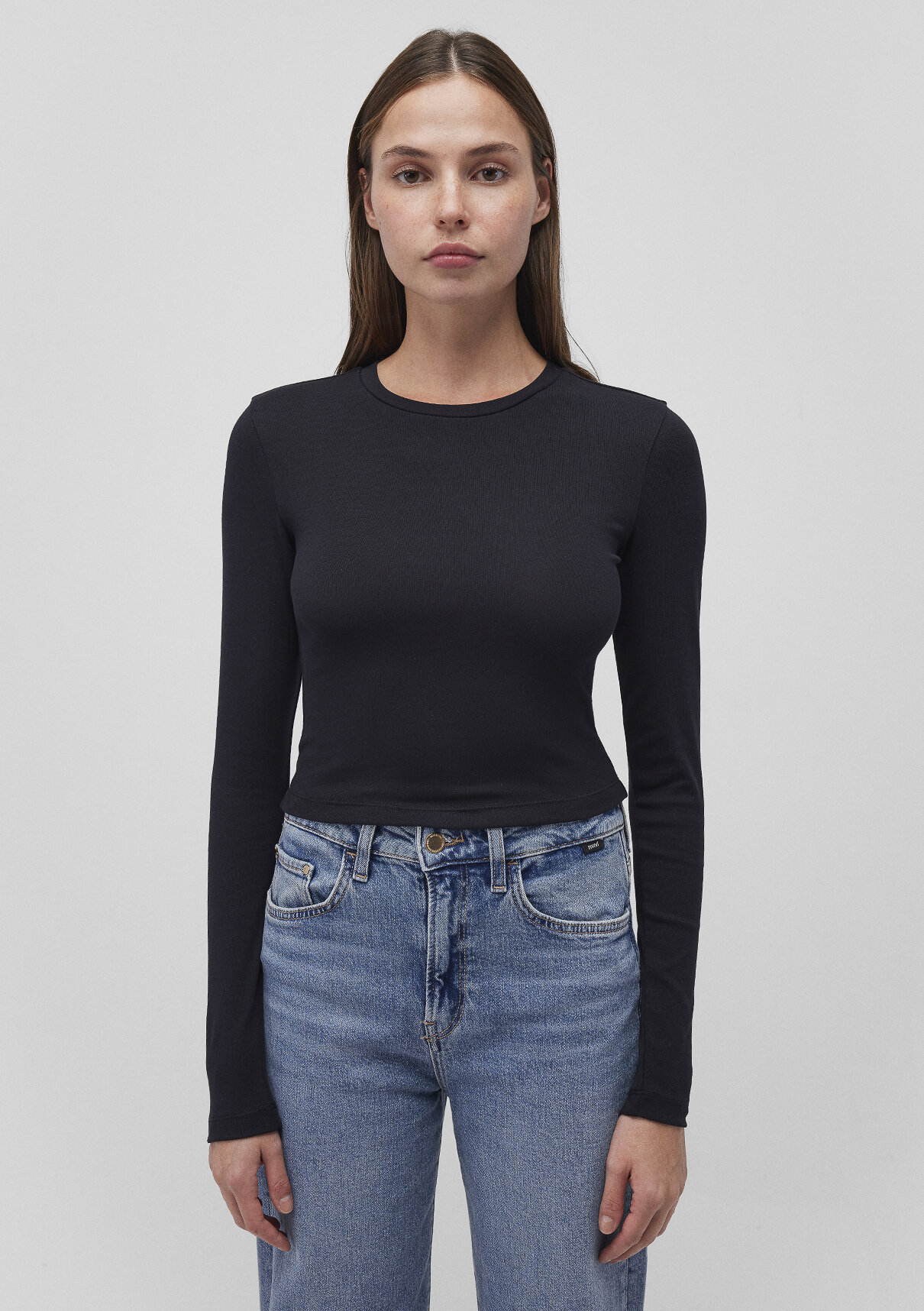 Mavi 2li Uzun Kollu Crop Basic Tişört görsel 6