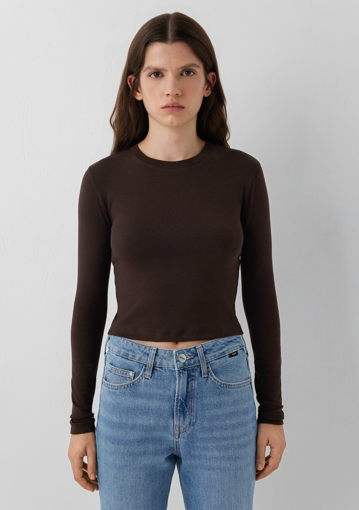 Mavi 2li Uzun Kollu Crop Basic Tişört görsel 8