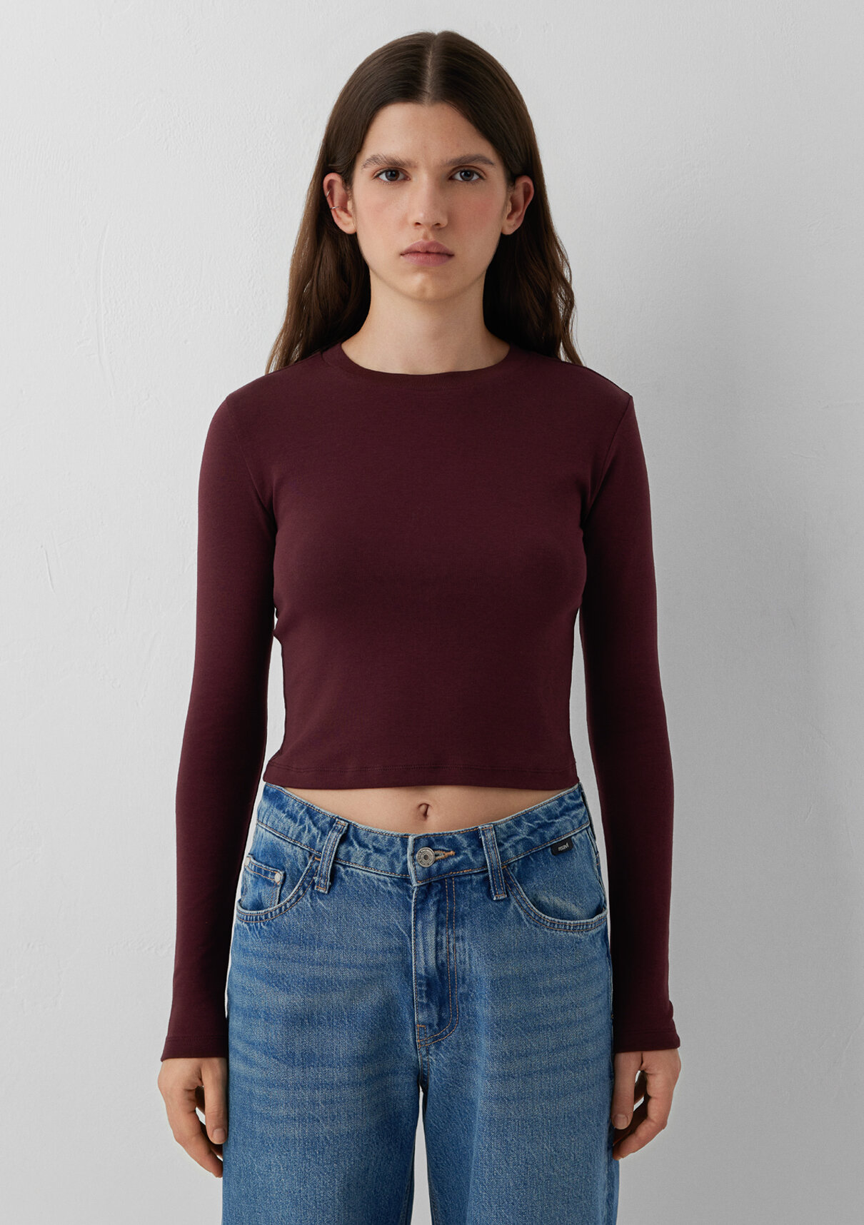 Mavi 2li Uzun Kollu Crop Basic Tişört görsel 8