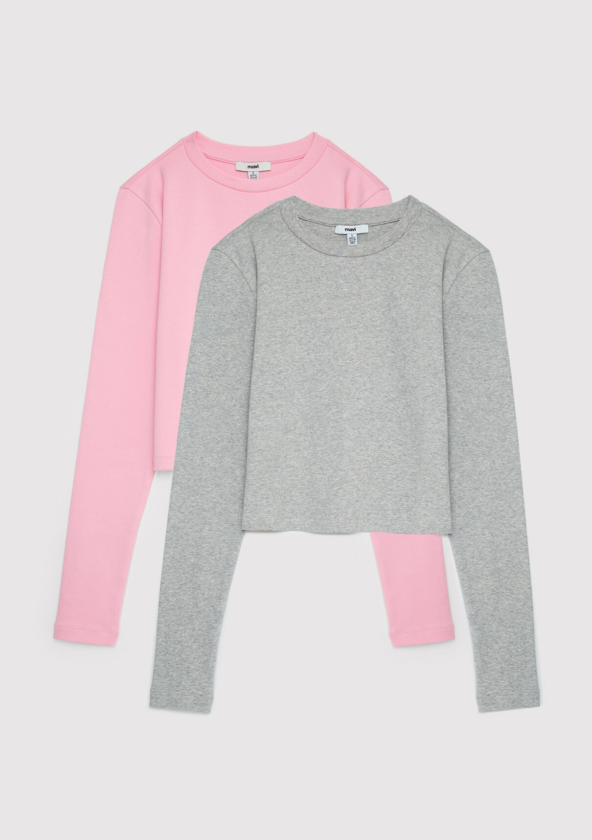 Mavi 2li Uzun Kollu Crop Basic Tişört