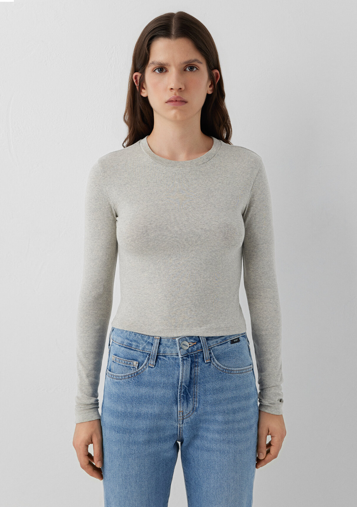 Mavi 2li Uzun Kollu Crop Basic Tişört görsel 8