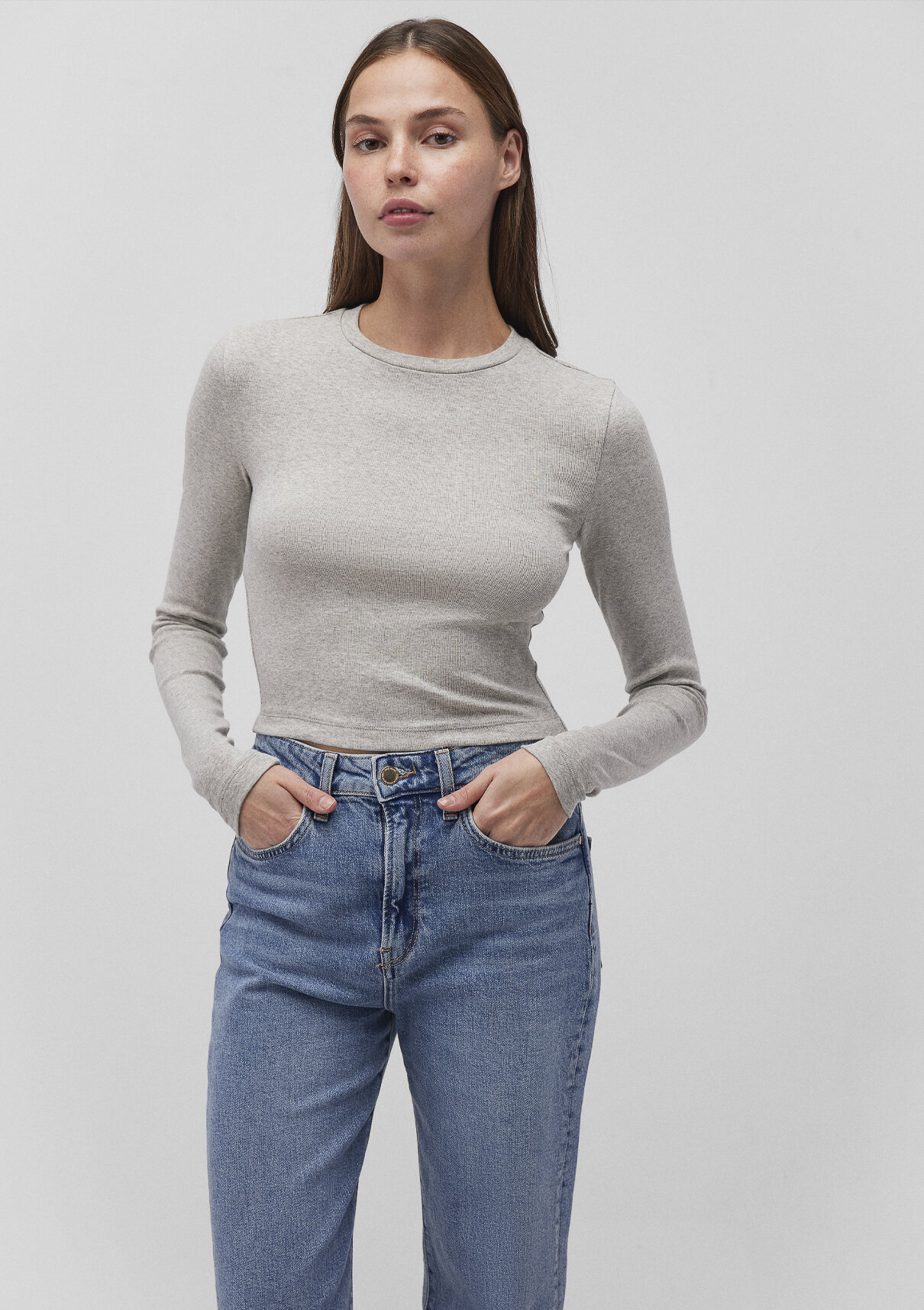 Mavi 2li Uzun Kollu Crop Basic Tişört görsel 4