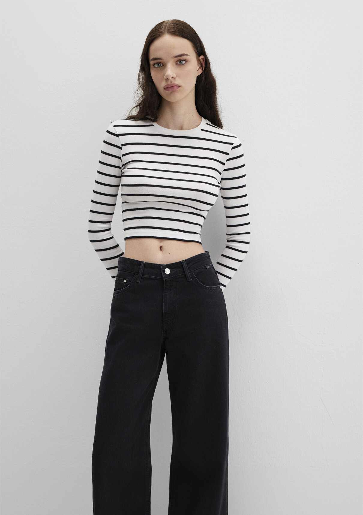 Mavi 2li Uzun Kollu Crop Basic Tişört görsel 3