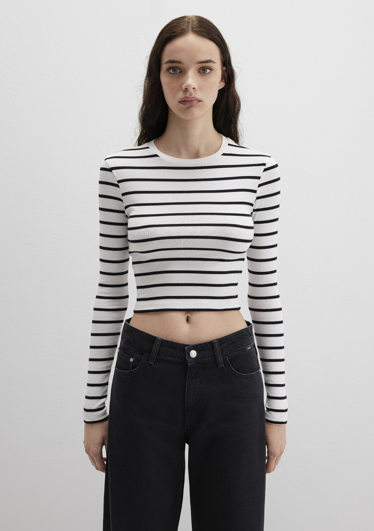 Mavi 2li Uzun Kollu Crop Basic Tişört görsel 4