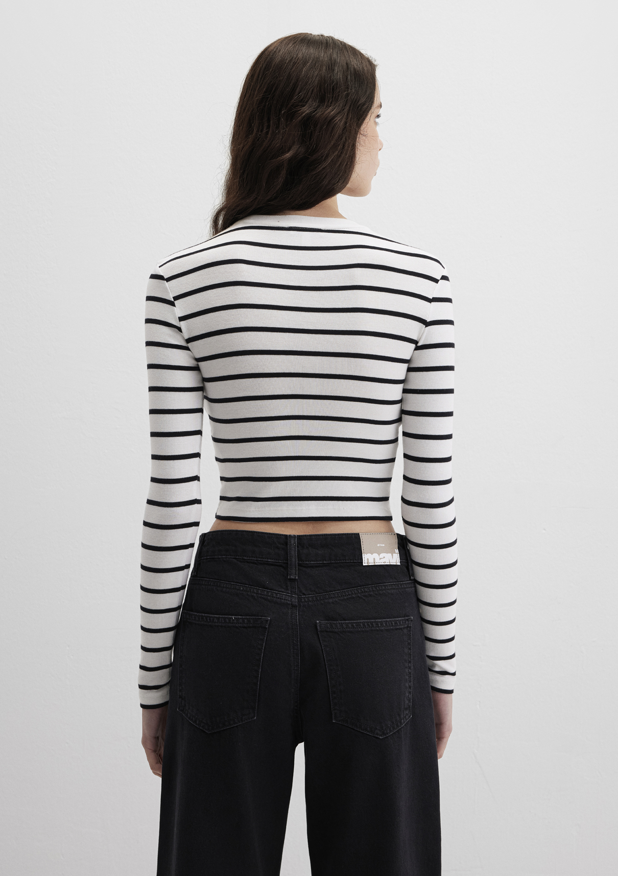 Mavi 2li Uzun Kollu Crop Basic Tişört görsel 5