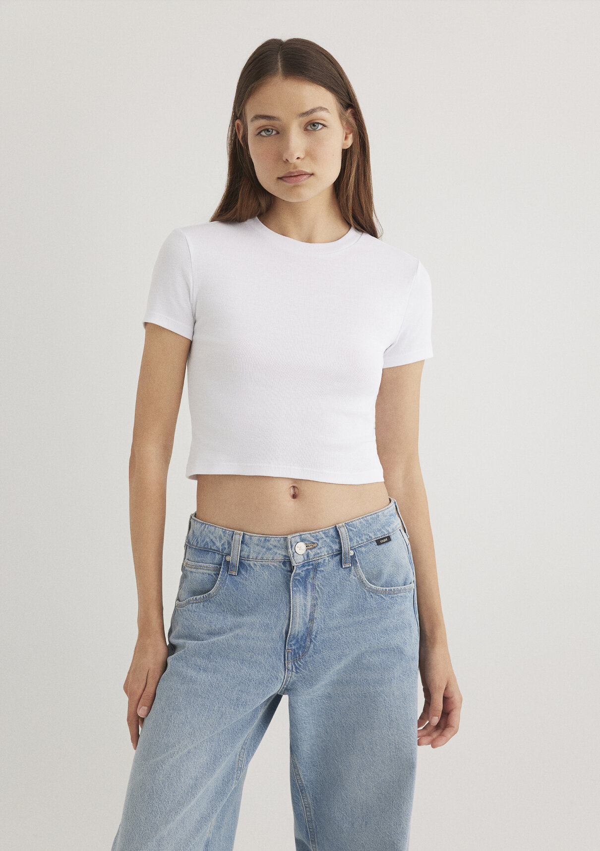 Mavi 2li Kadın Crop Basic Tişört görsel 3