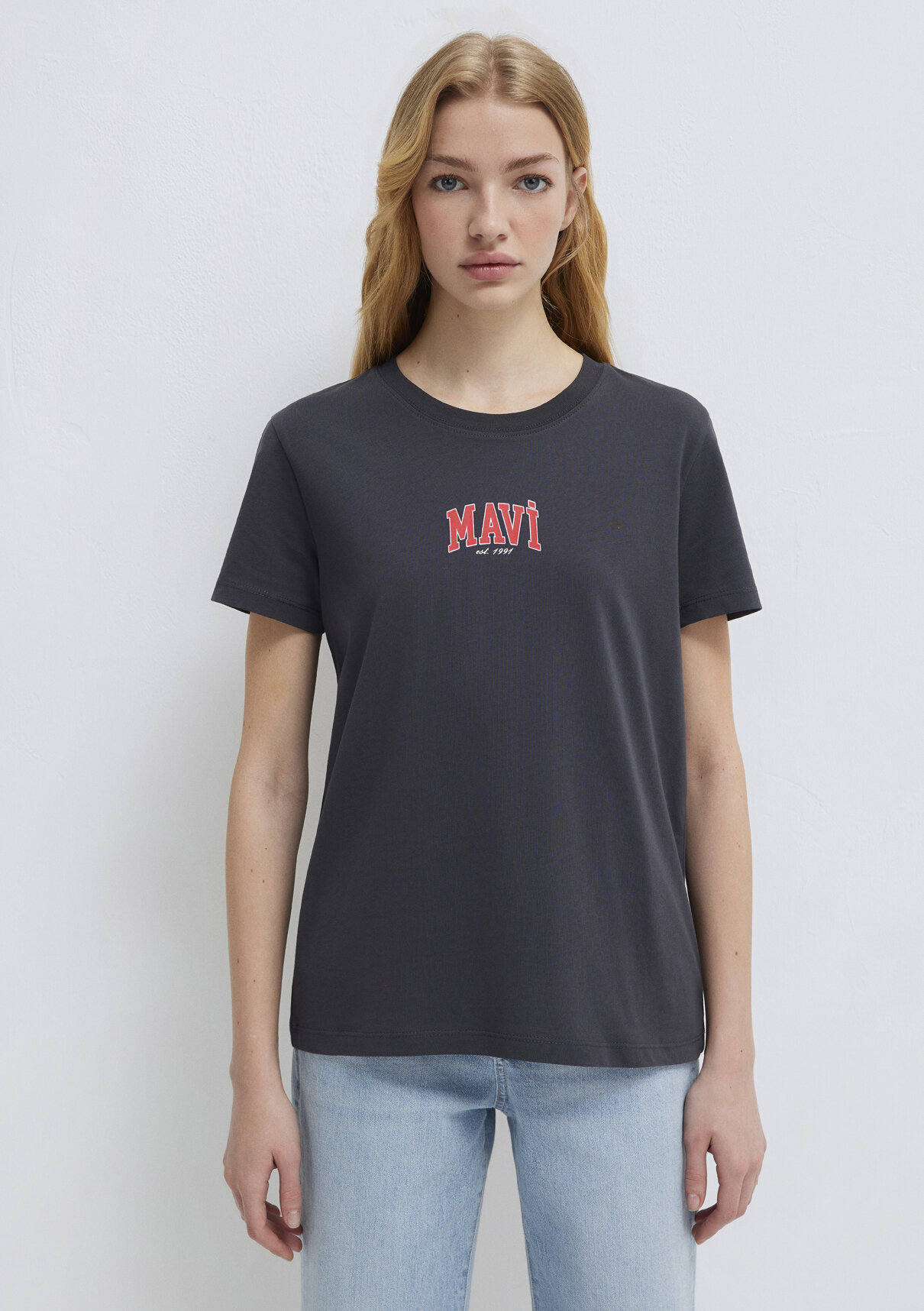 Mavi Logo Baskılı Antrasit Tişört görsel 3