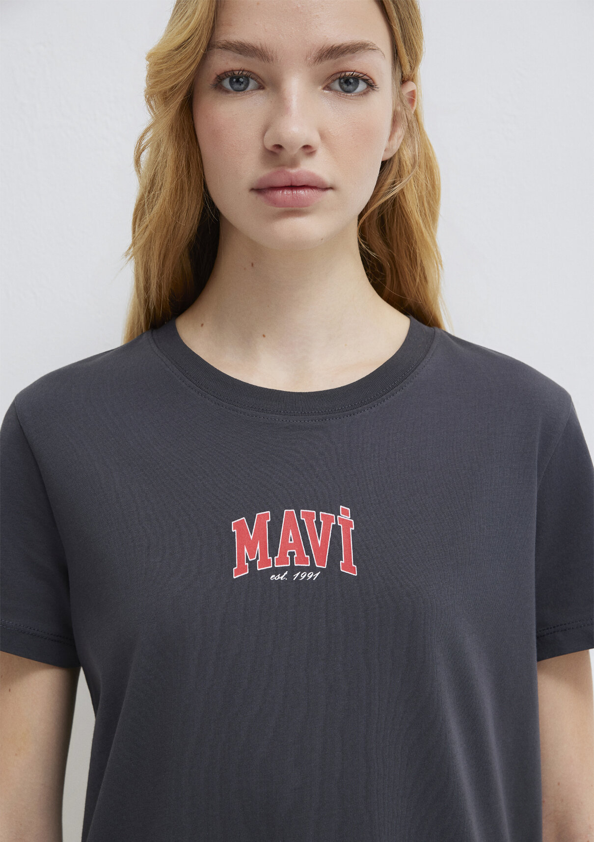 Mavi Logo Baskılı Antrasit Tişört görsel 6
