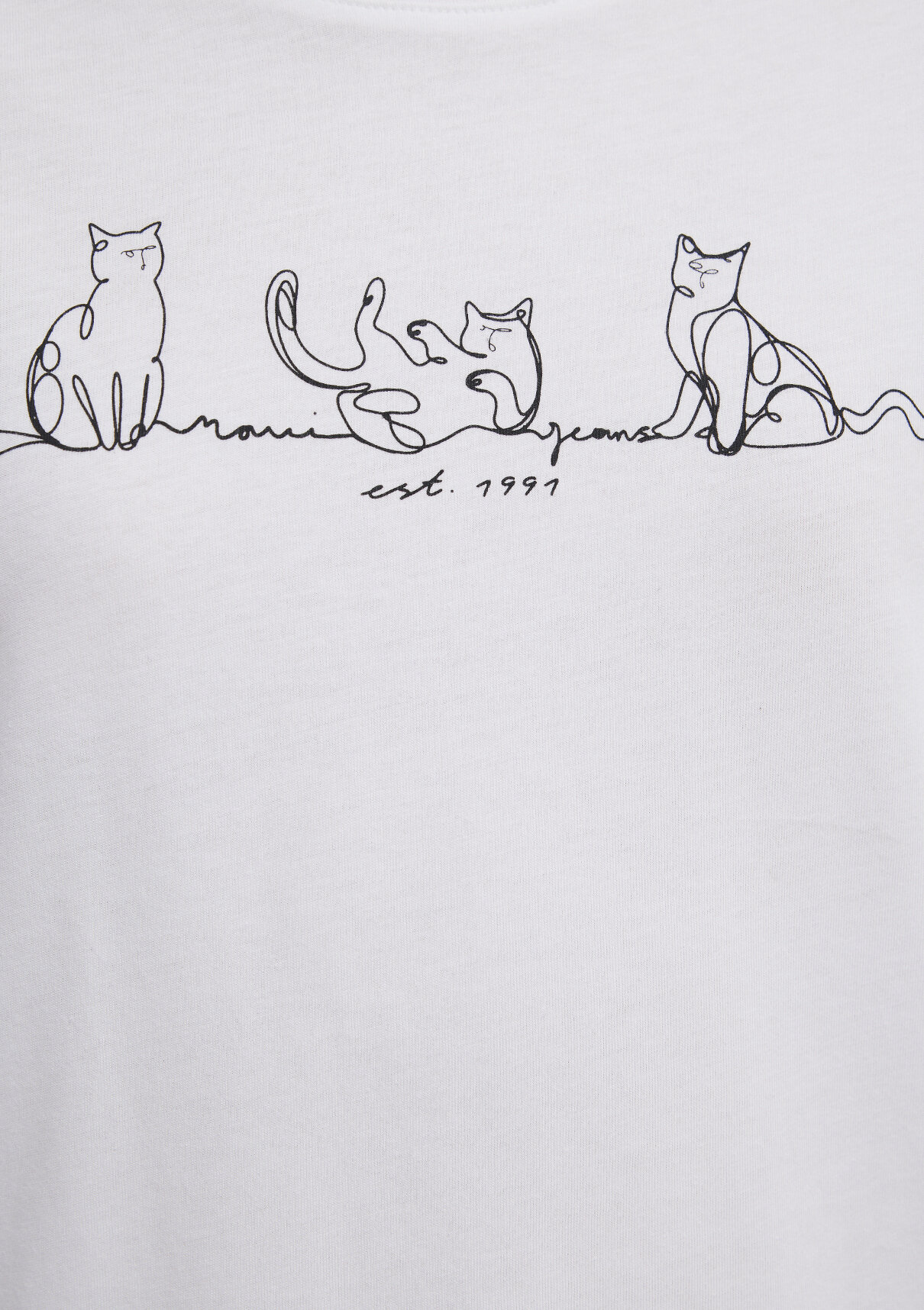 Mavi Kedi Baskılı Beyaz Tişört görsel 7