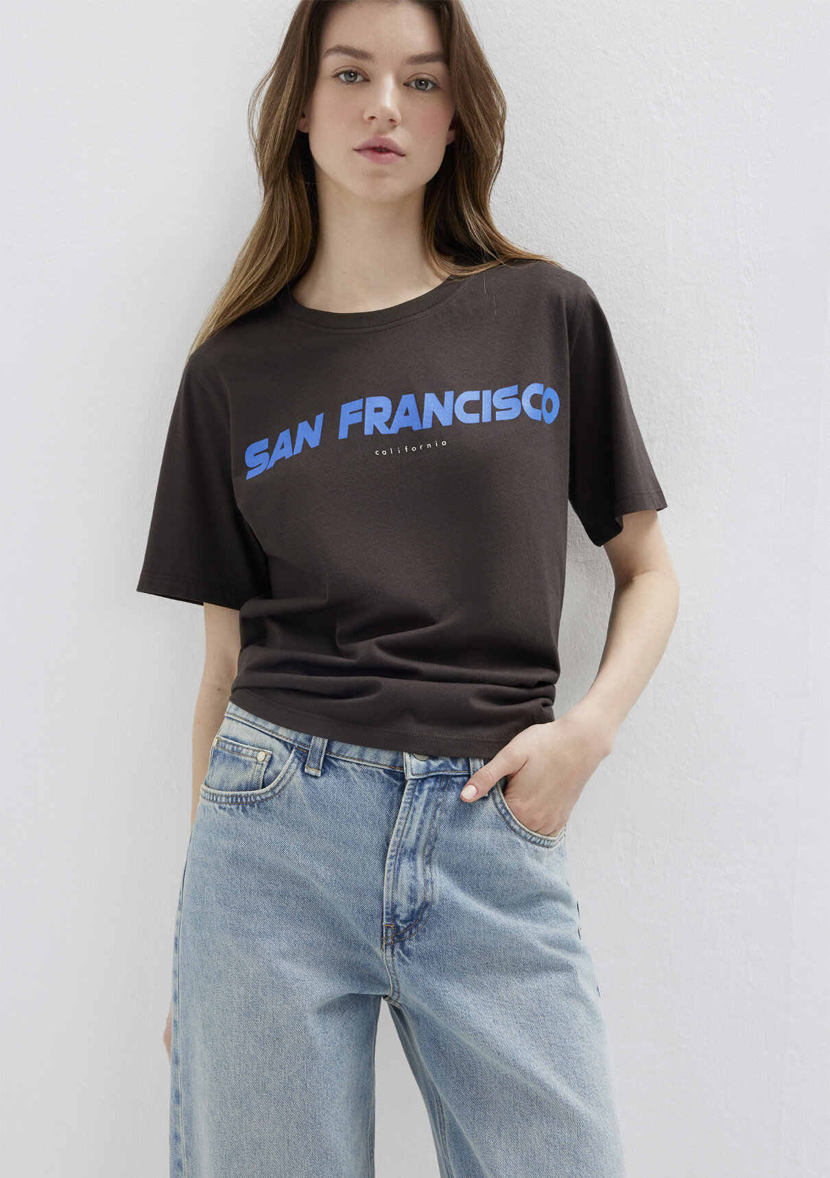 Mavi San Francisco Baskılı Kahverengi Tişört görsel 3