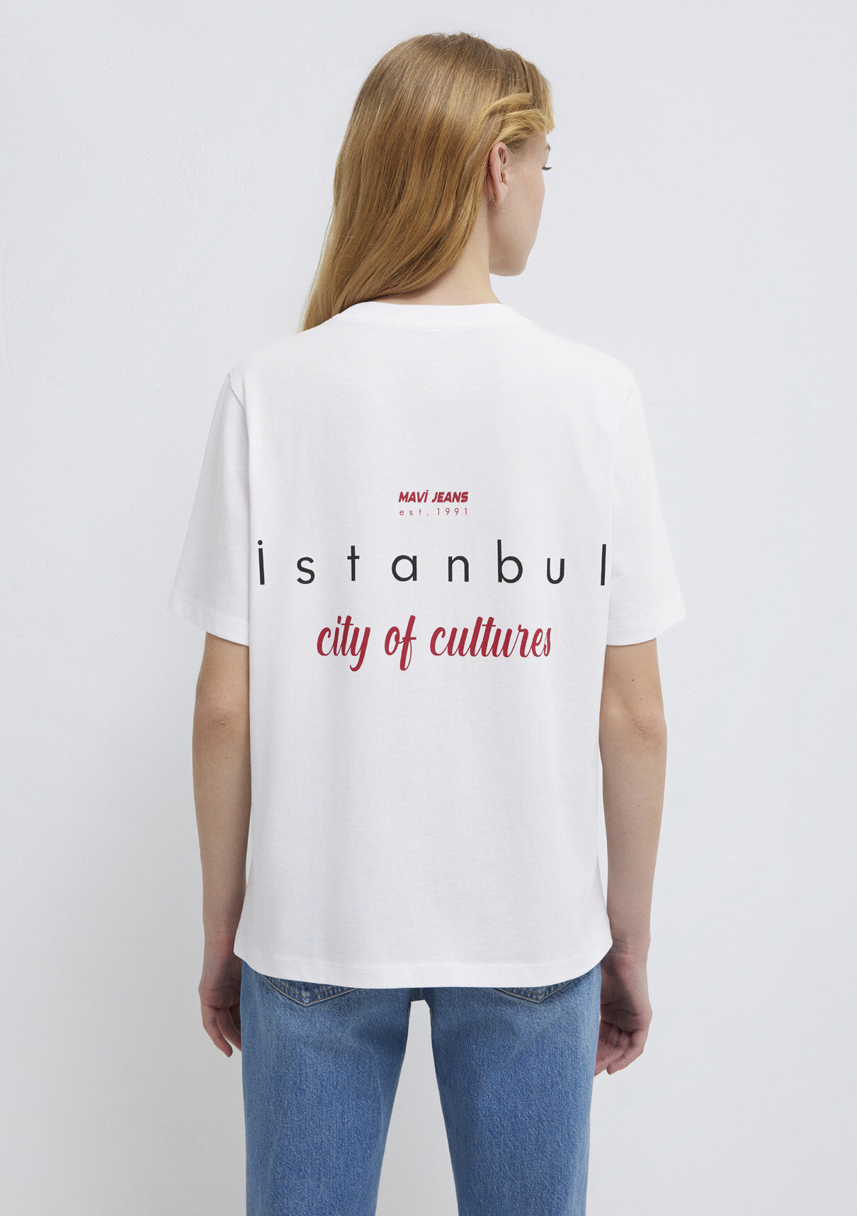 Mavi İstanbul Baskılı Beyaz Tişört görsel 7