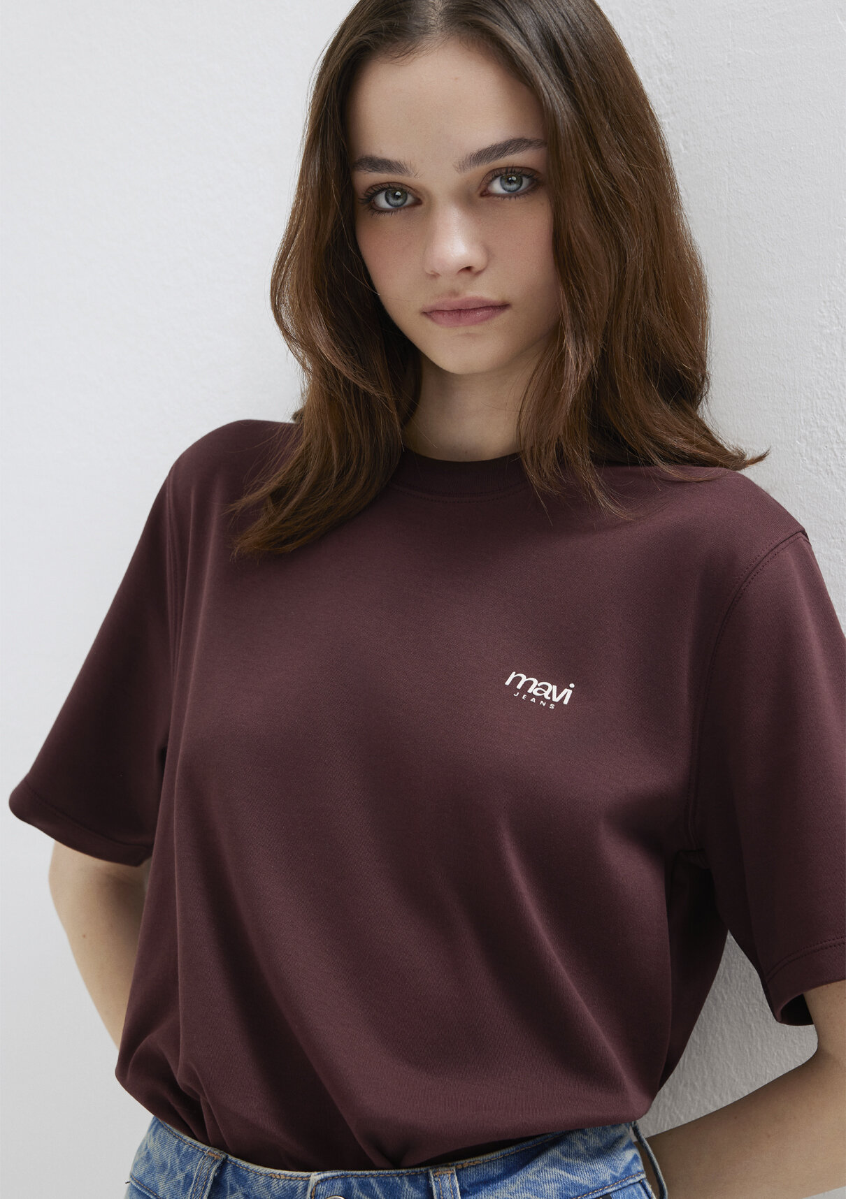 Mavi Jeans Baskılı Bordo Tişört