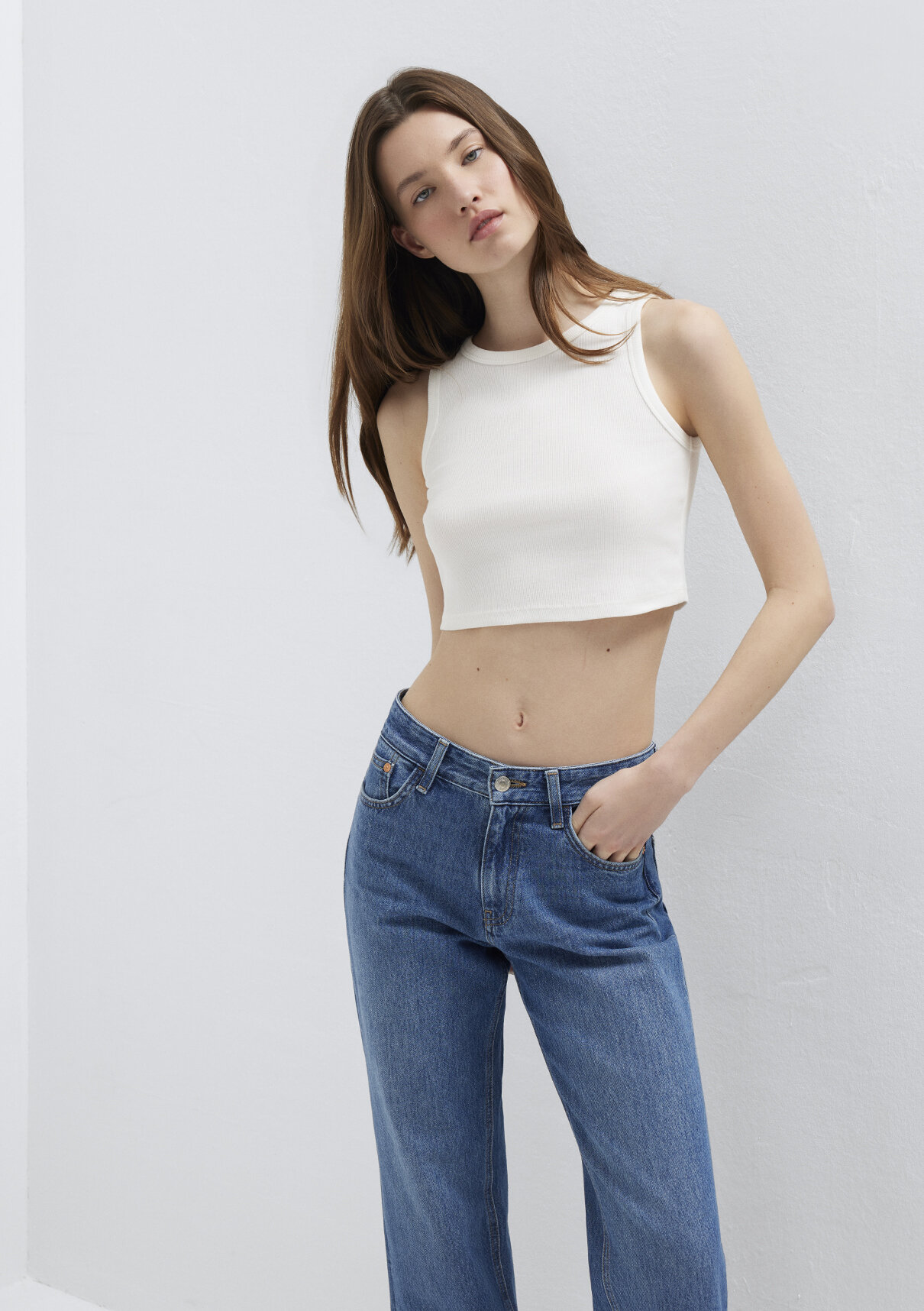 Mavi Ekru Crop Atlet görsel 3