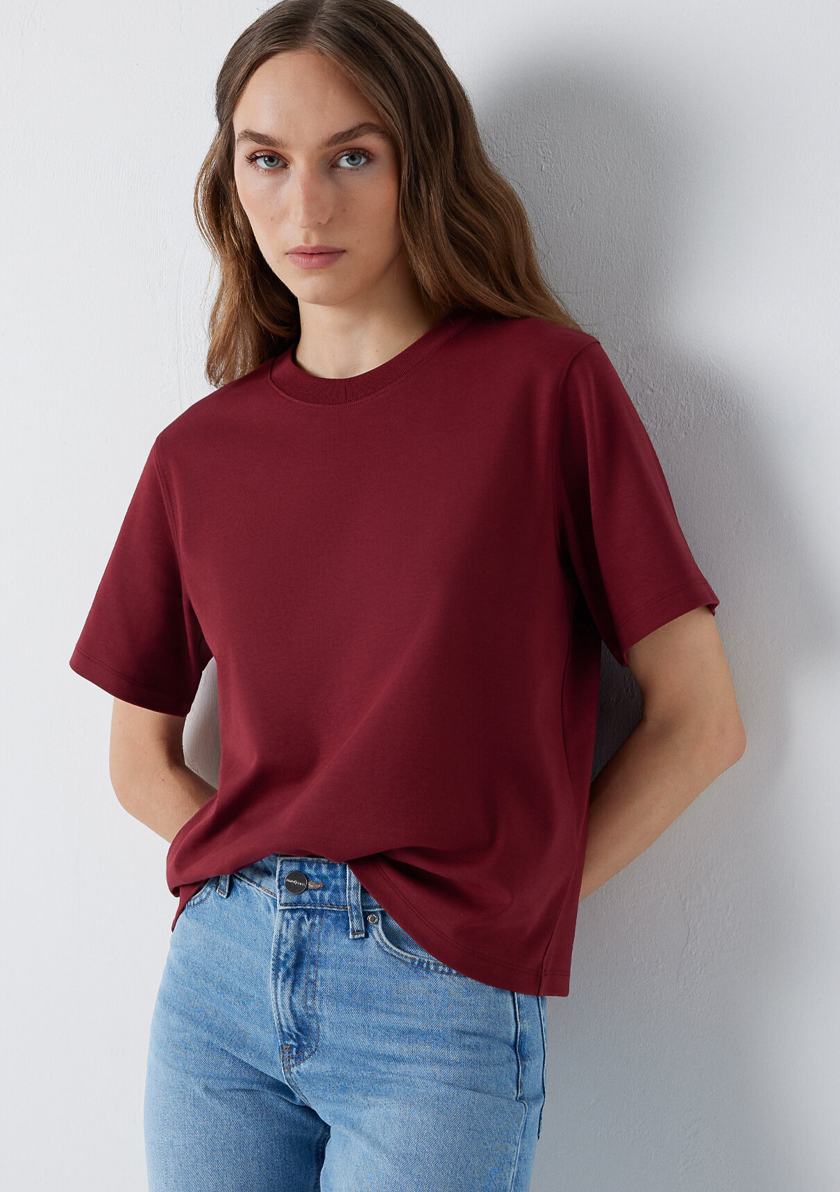 Mavi Bordo Basic İnterlok Tişört