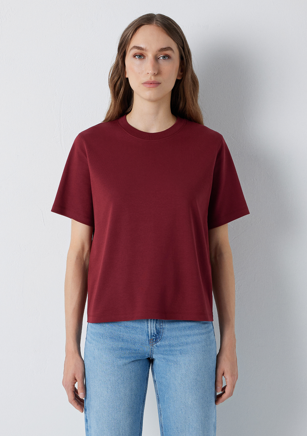 Mavi Bordo Basic İnterlok Tişört görsel 3