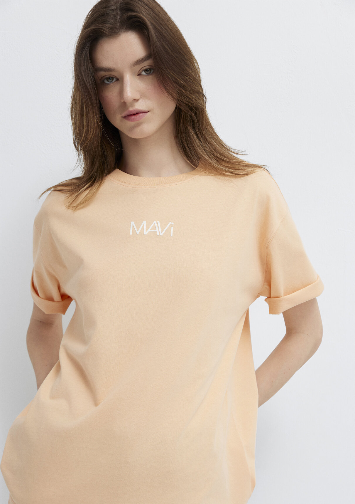Mavi Logo Baskılı Turuncu Tişört görsel 2