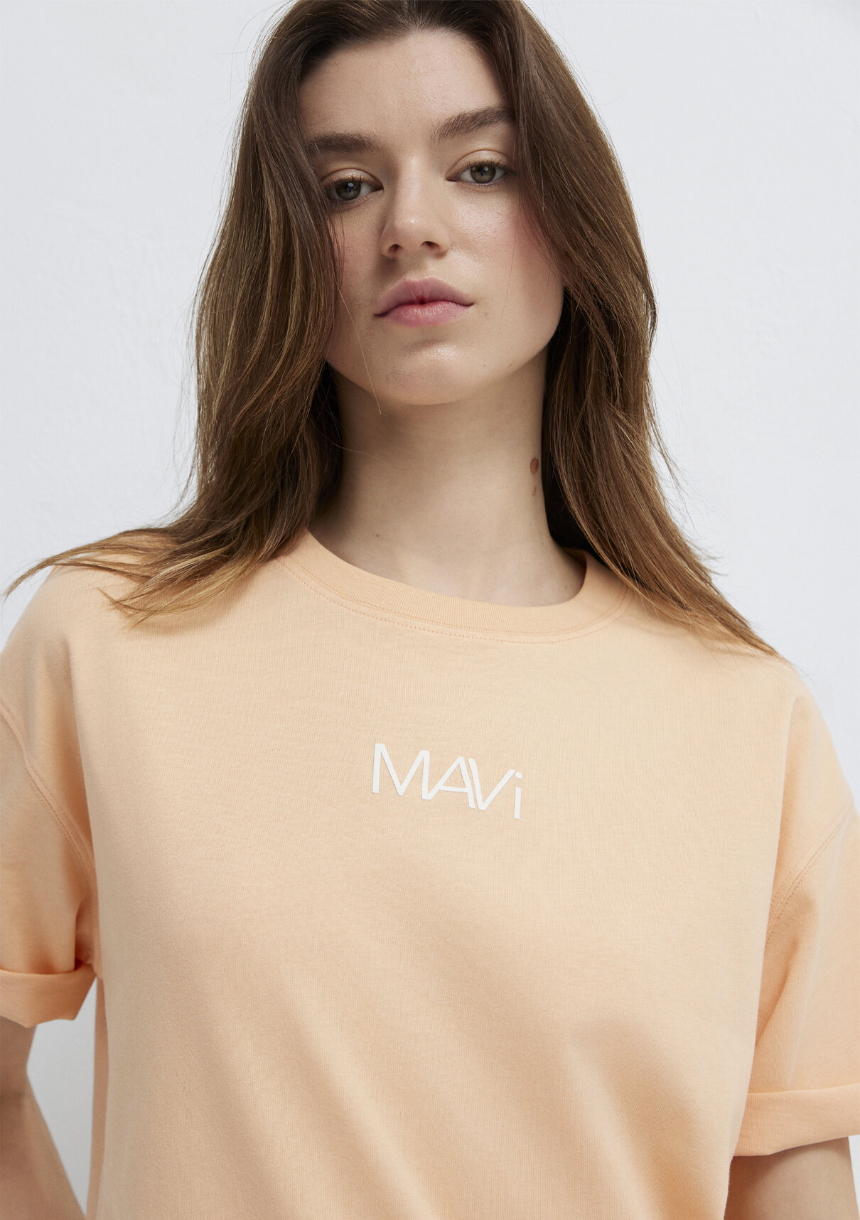 Mavi Logo Baskılı Turuncu Tişört görsel 3