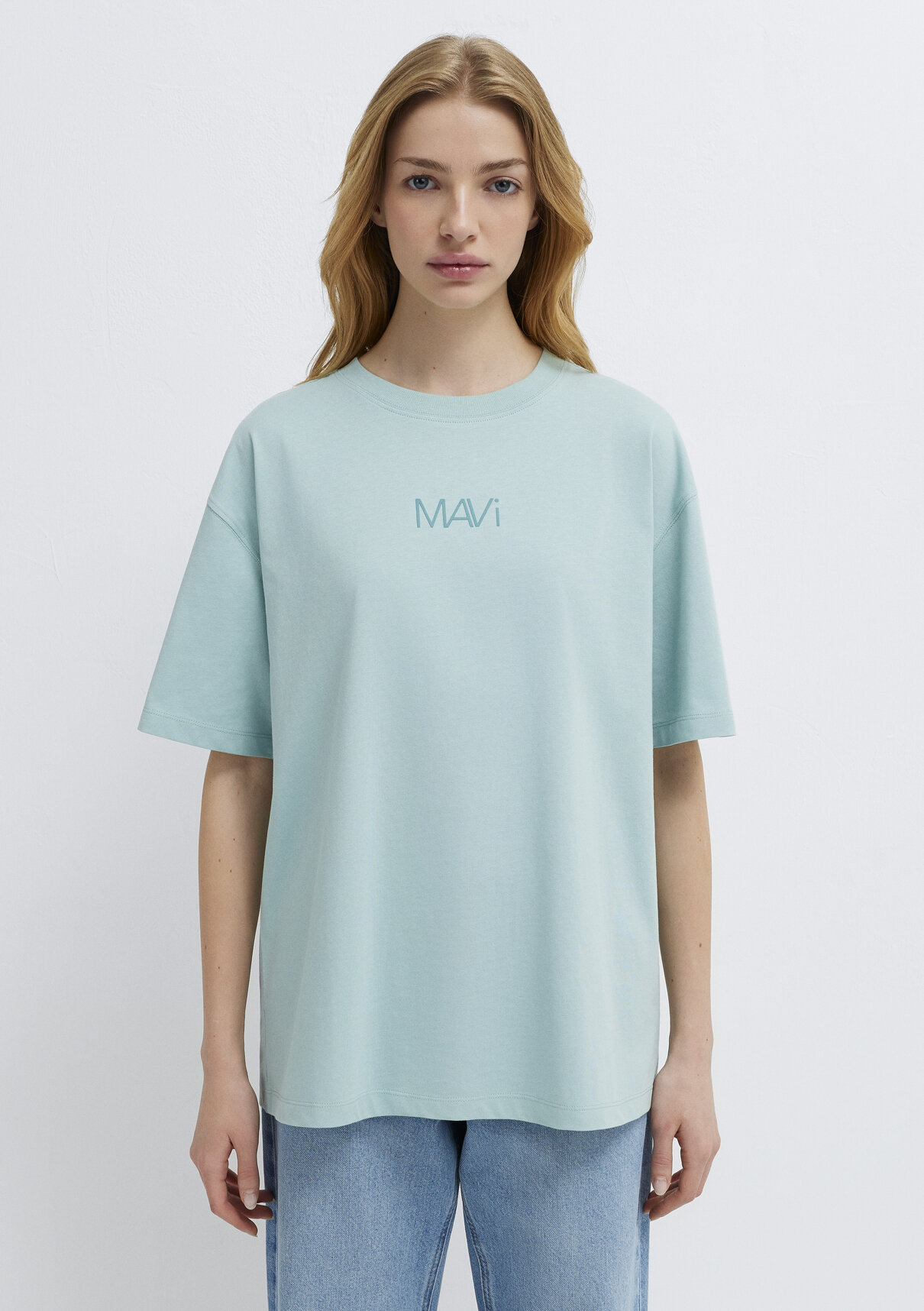 Mavi Logo Baskılı Yeşil Tişört görsel 4