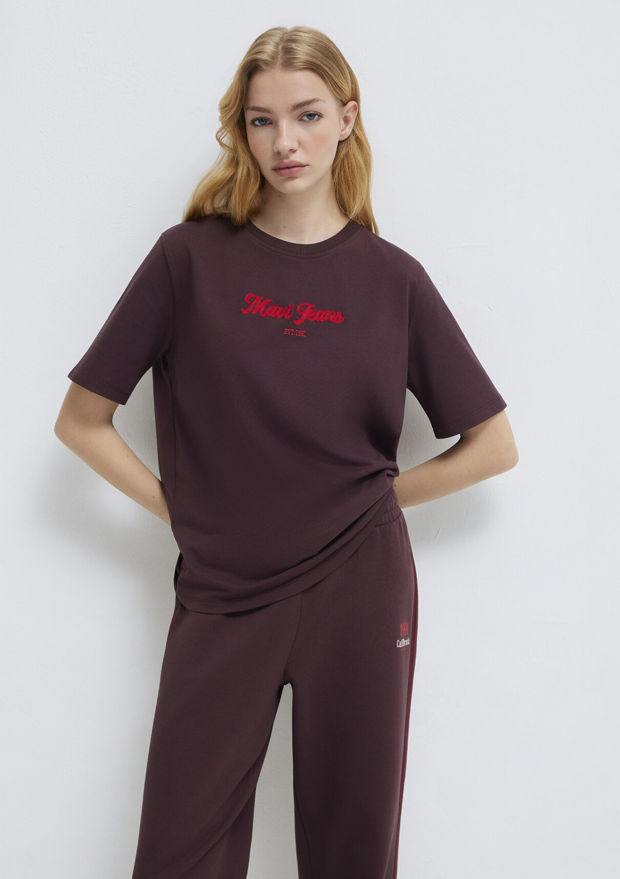 Mavi Jeans Baskılı Bordo Tişört