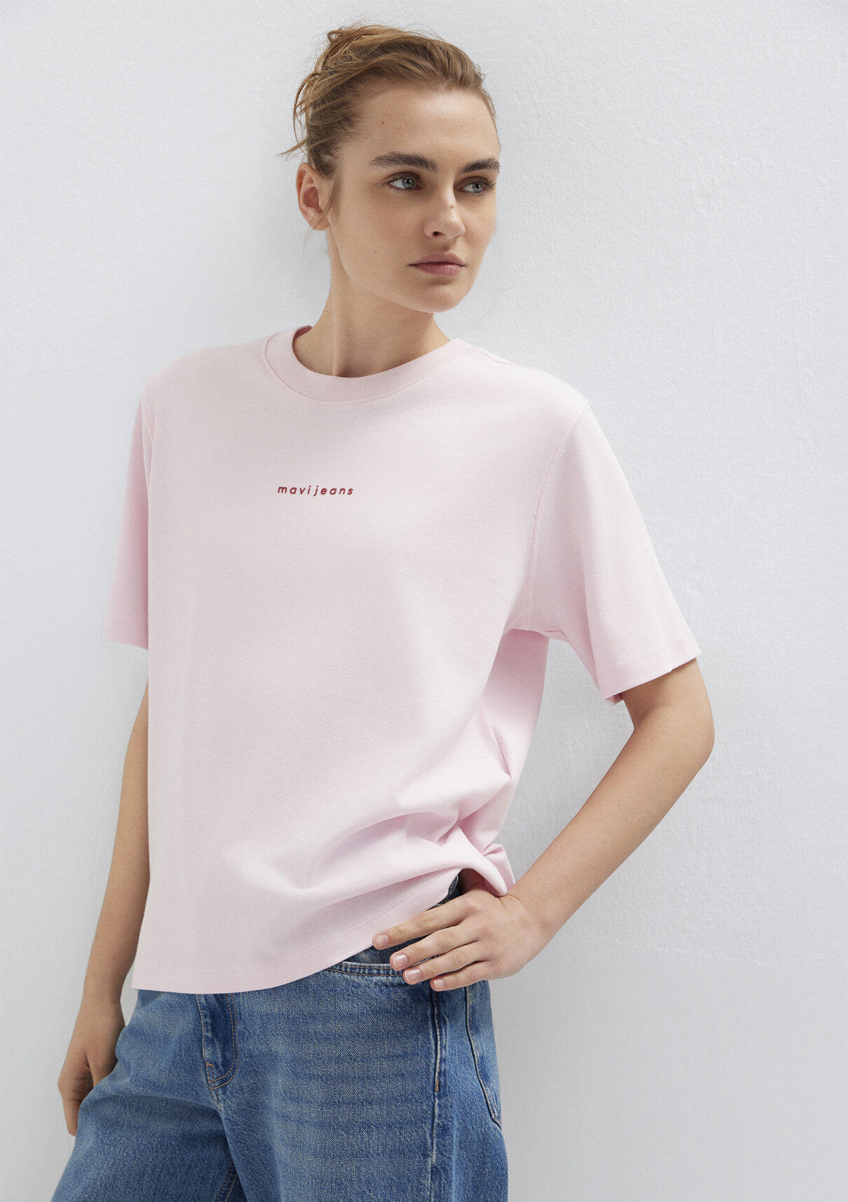 Mavi Logo Baskılı Pembe Tişört görsel 2