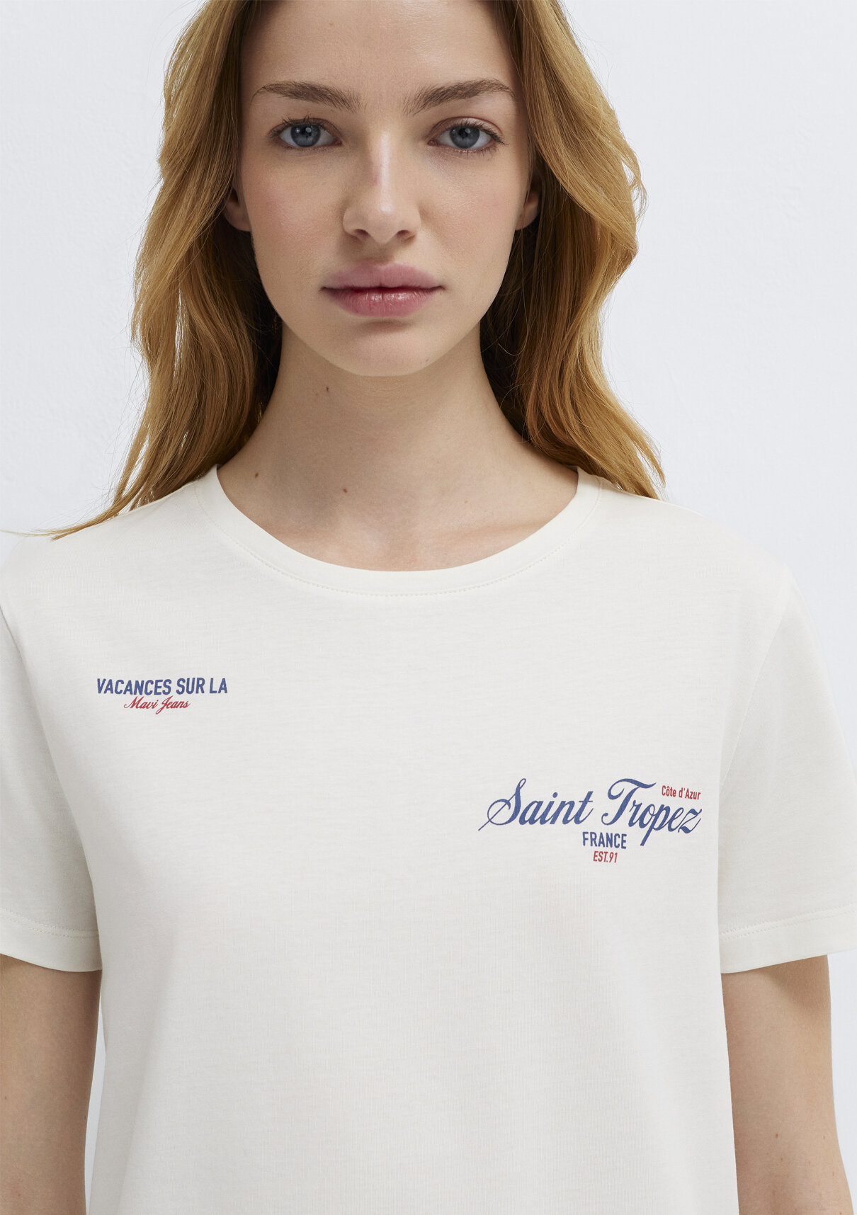 Mavi Saint Tropez Baskılı Ekru Tişört görsel 6