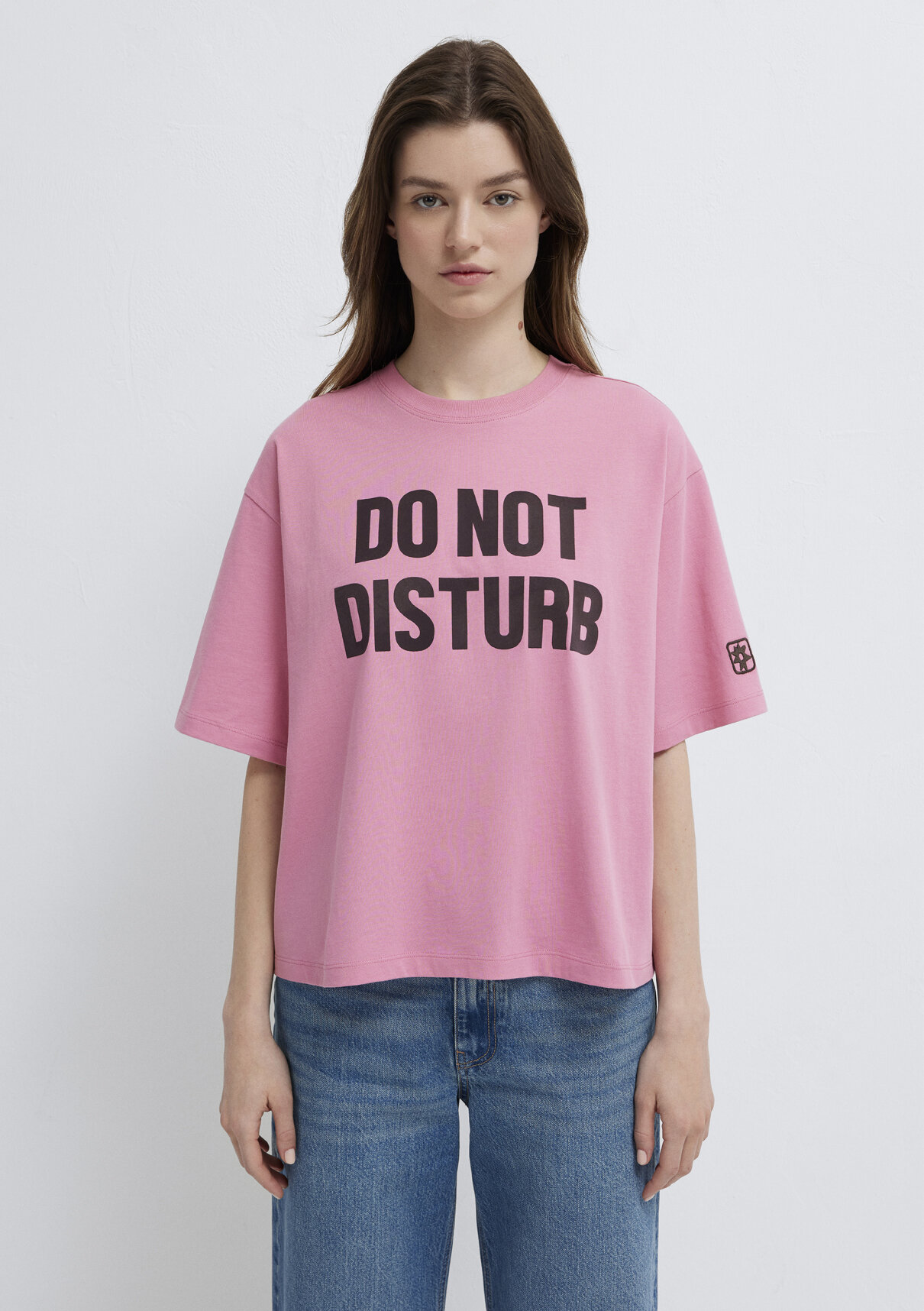 Mavi Slogan Baskılı Pembe Tişört görsel 4