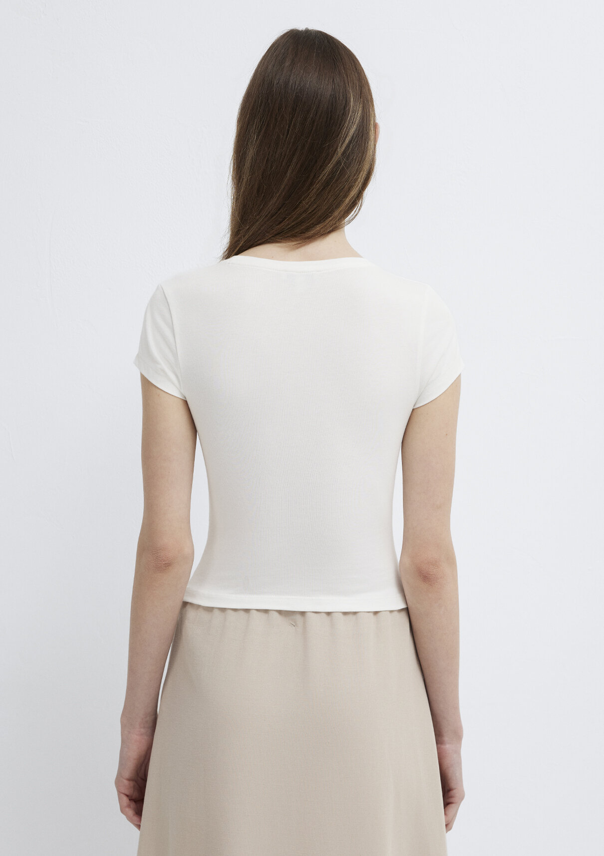 Mavi Ekru Basic Crop Tişört görsel 5