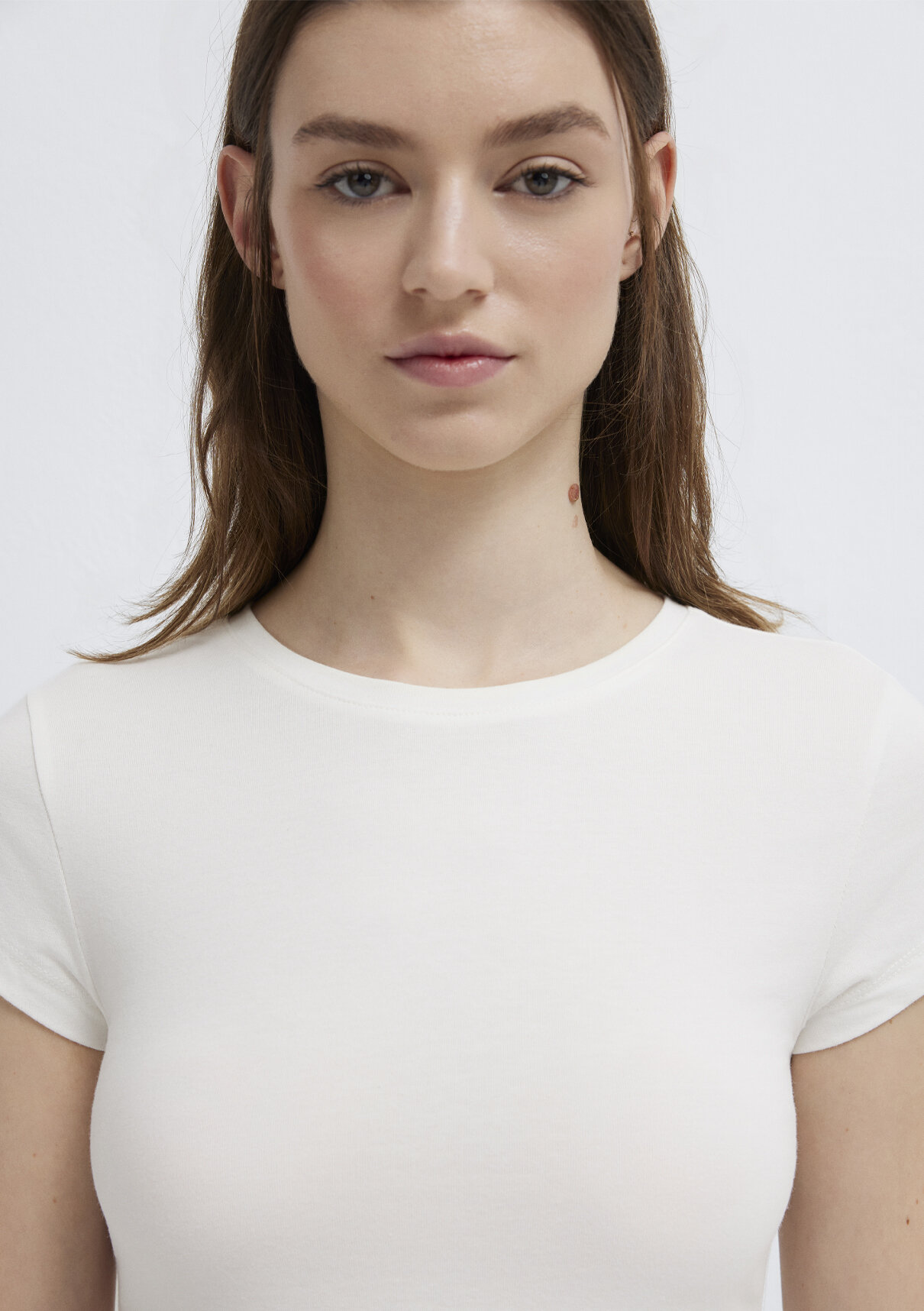 Mavi Ekru Basic Crop Tişört görsel 6