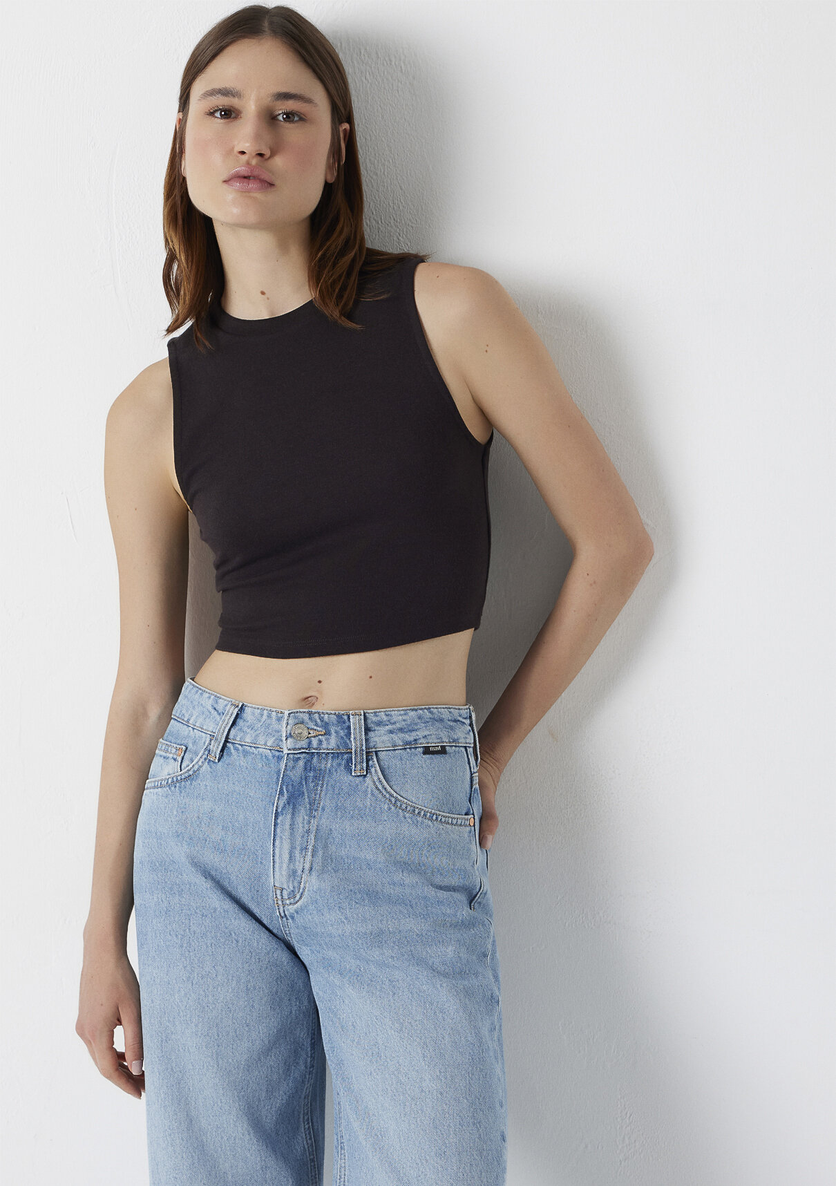 Mavi Kahverengi Crop Atlet