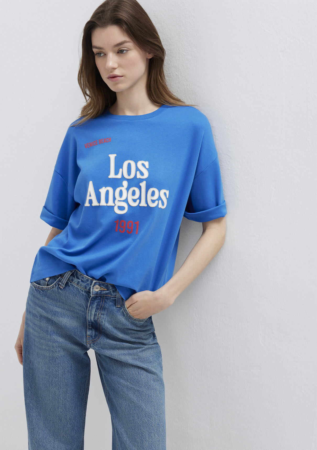Mavi Los Angeles Baskılı Mavi Tişört